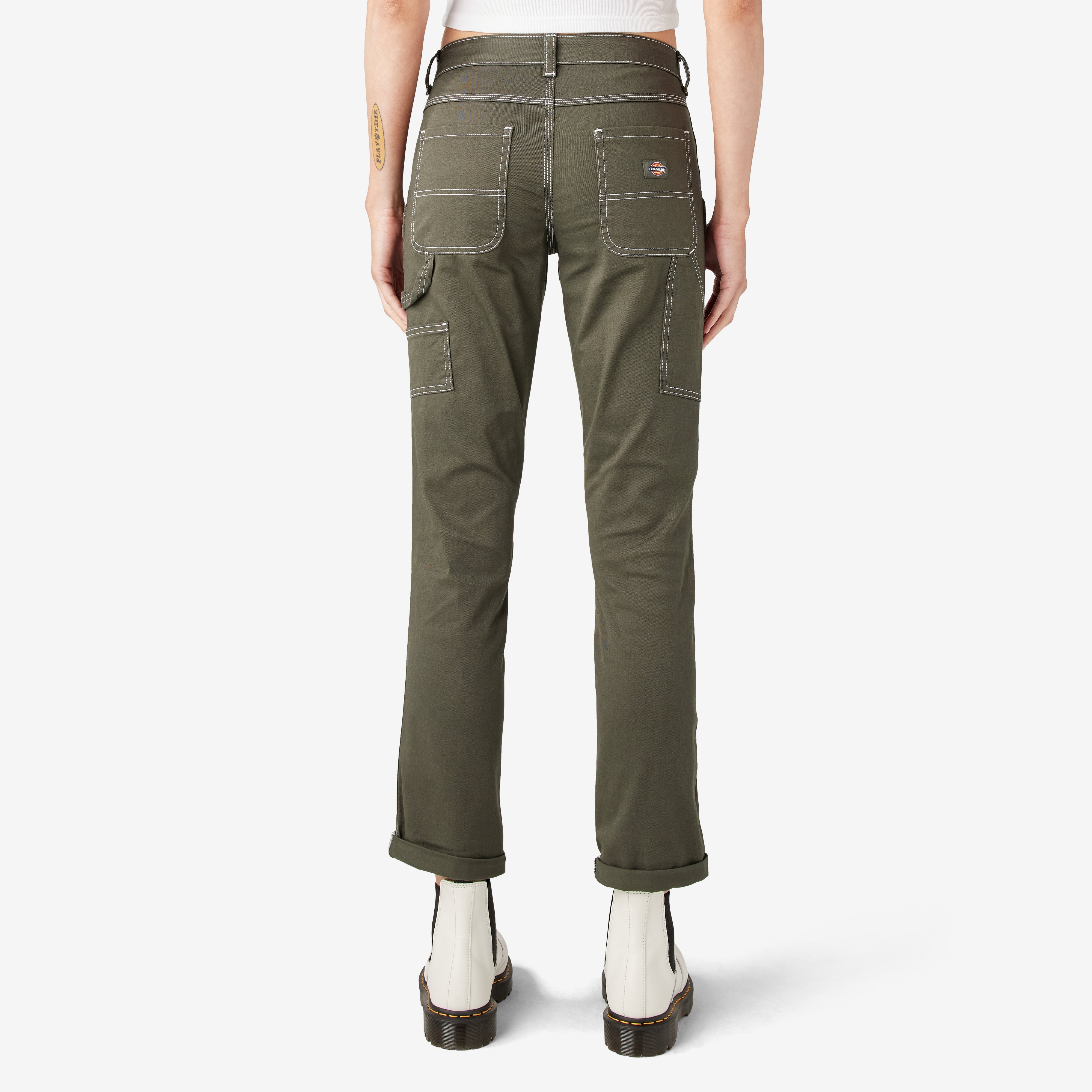 "Women's Slim Straight Fit Roll Hem Carpenter Pants"