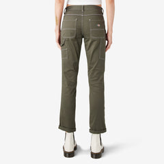 "Women's Slim Straight Fit Roll Hem Carpenter Pants"