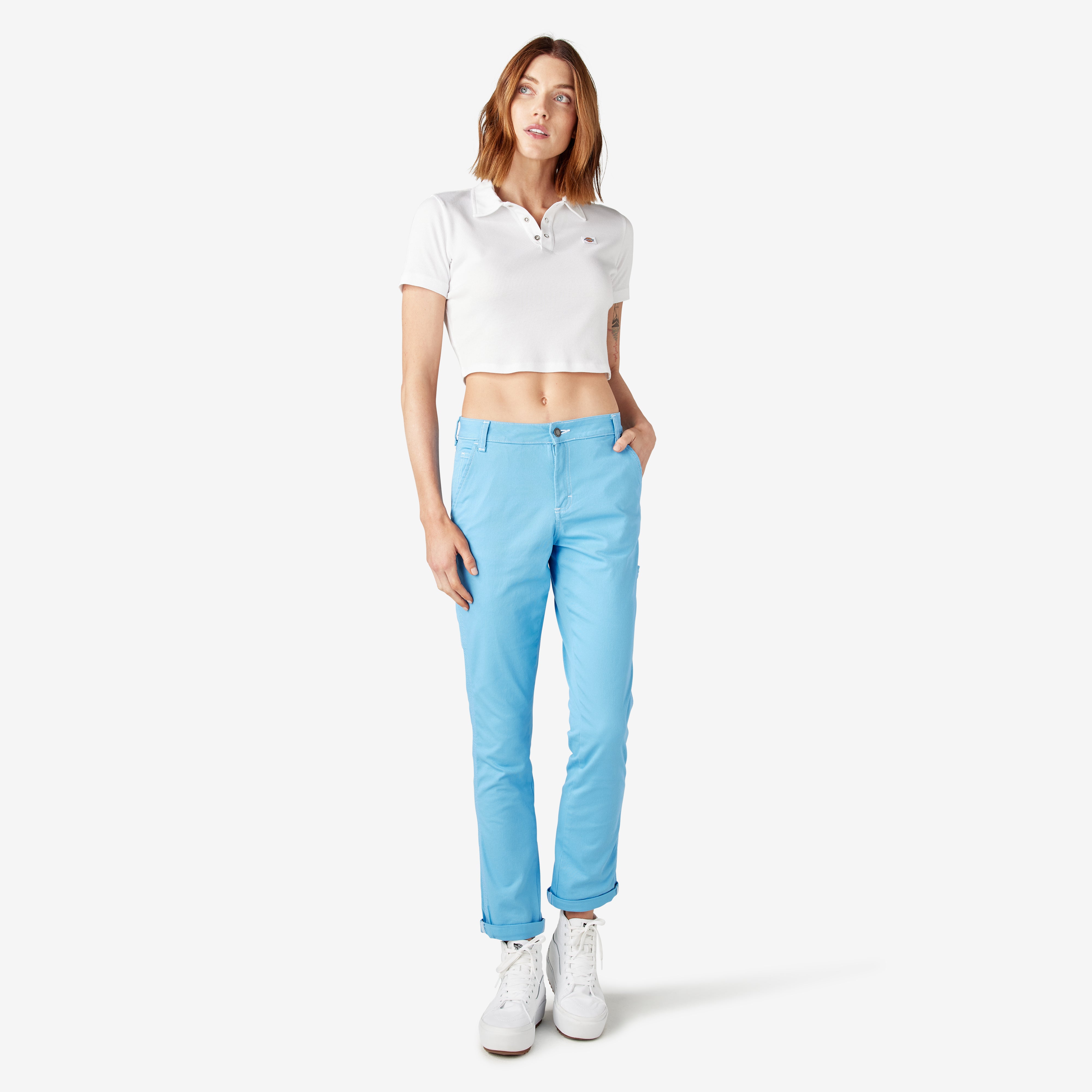 "Women's Slim Straight Fit Roll Hem Carpenter Pants"