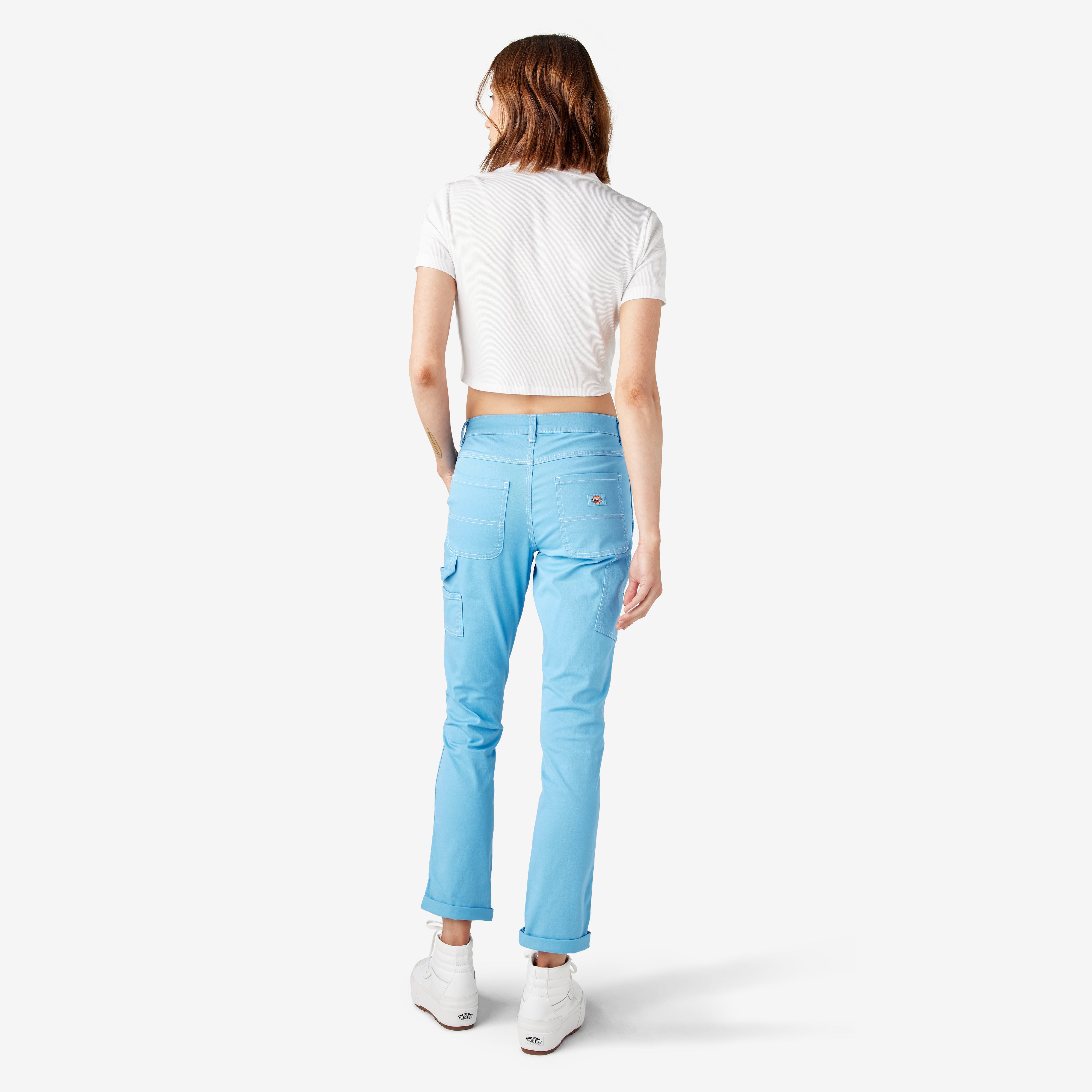 "Women's Slim Straight Fit Roll Hem Carpenter Pants"