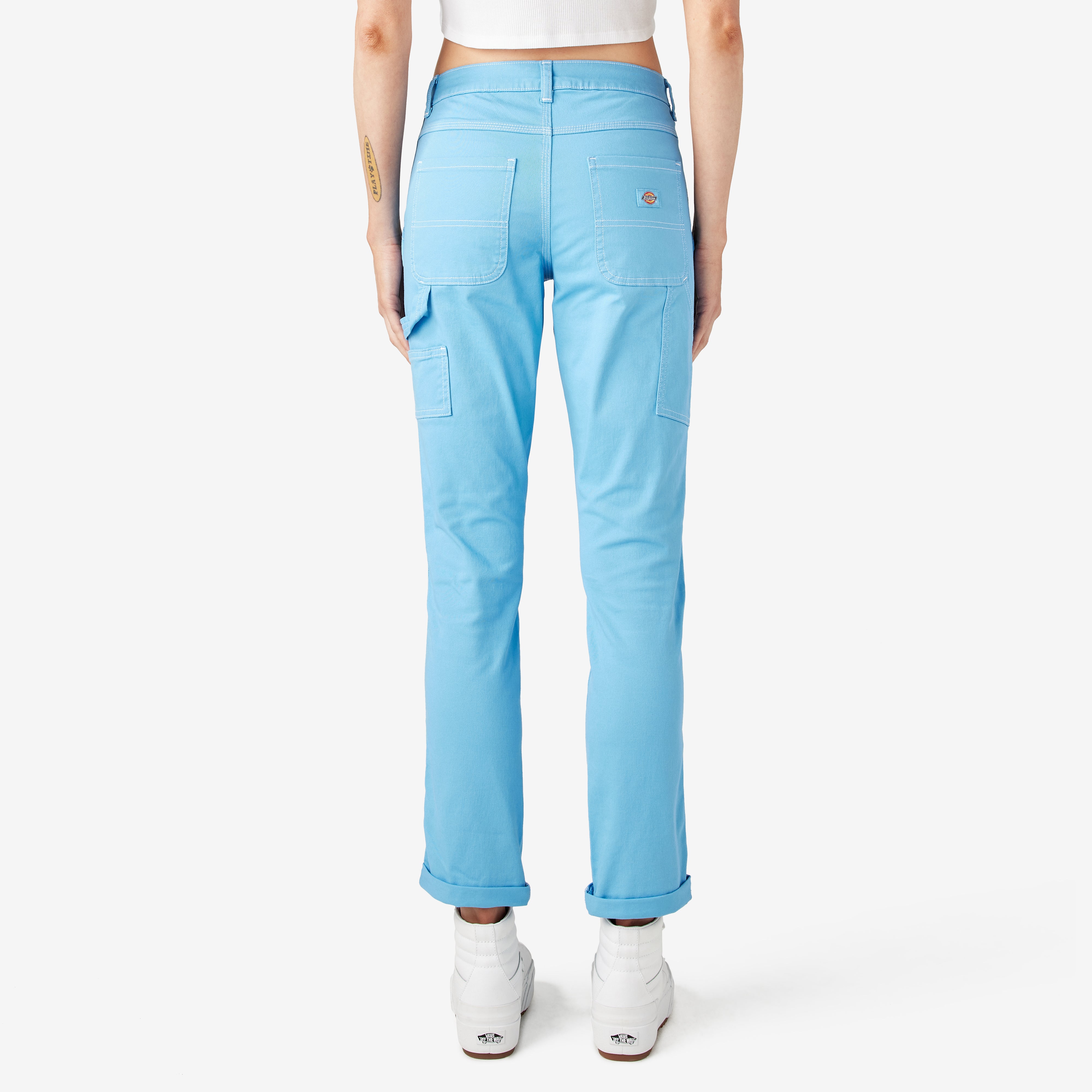 "Women's Slim Straight Fit Roll Hem Carpenter Pants"
