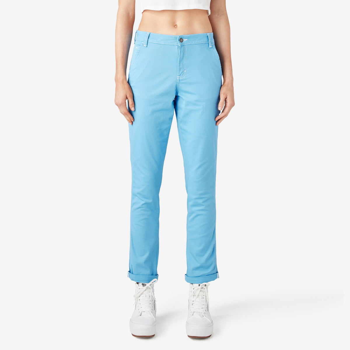 "Women's Slim Straight Fit Roll Hem Carpenter Pants"