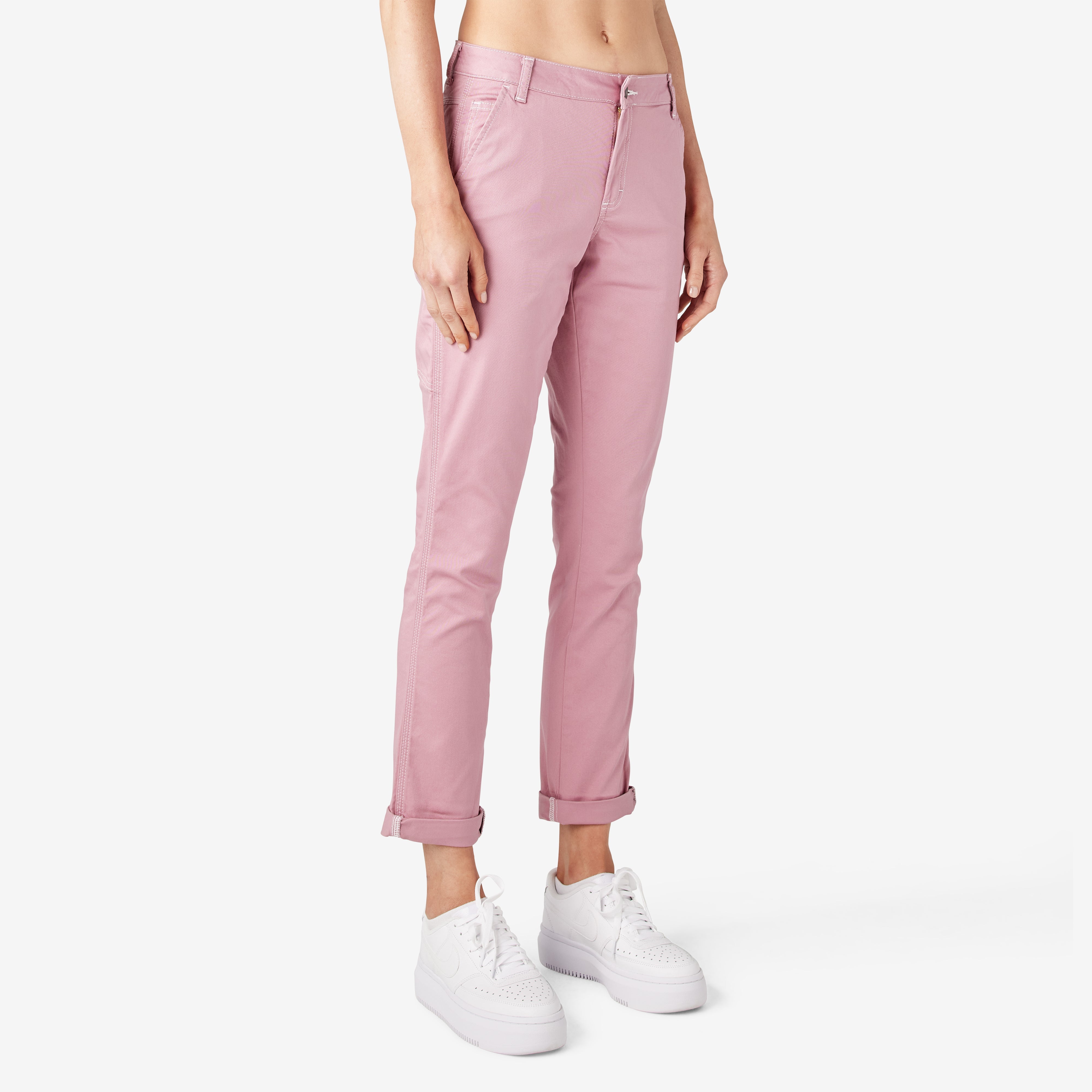 "Women's Slim Straight Fit Roll Hem Carpenter Pants"