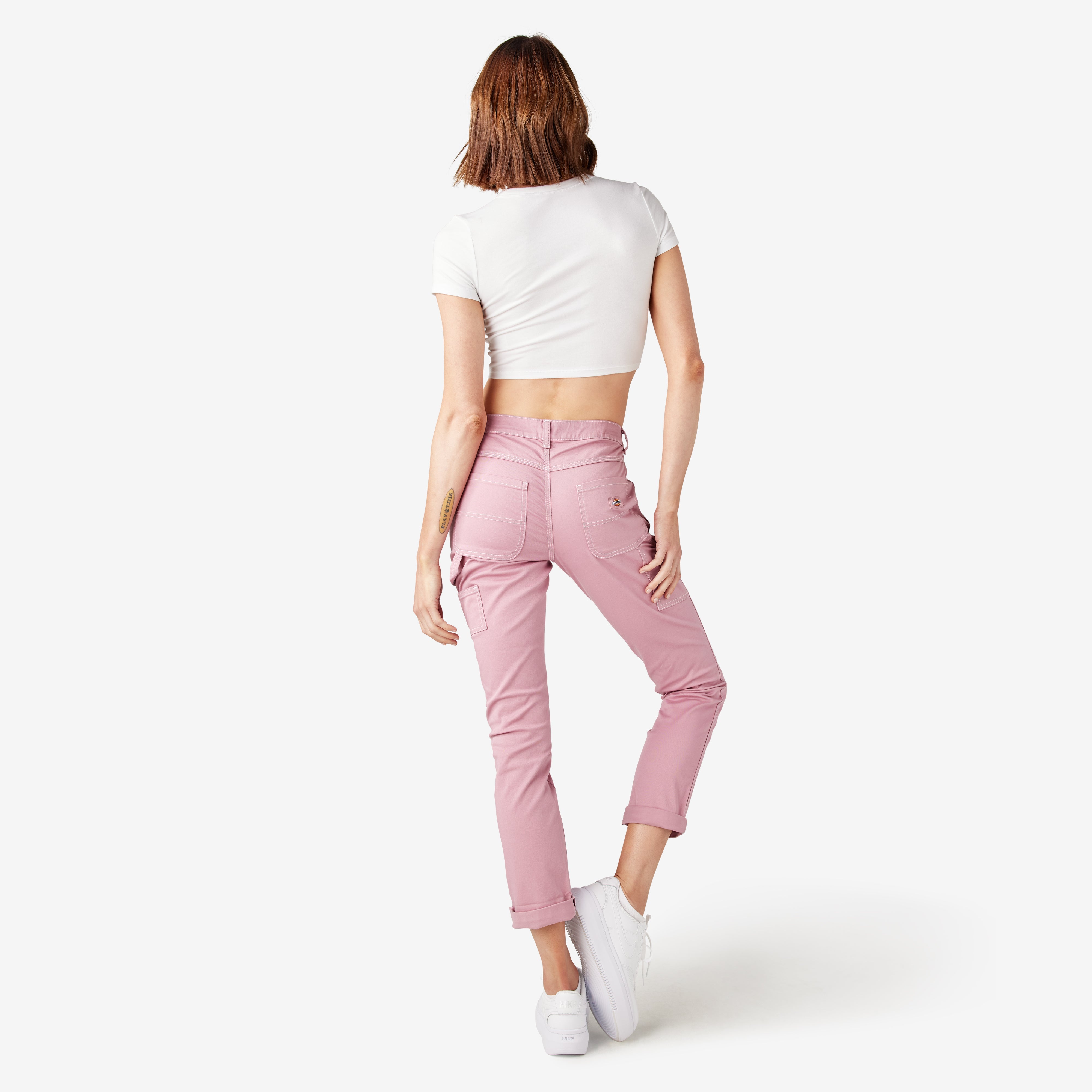 "Women's Slim Straight Fit Roll Hem Carpenter Pants"
