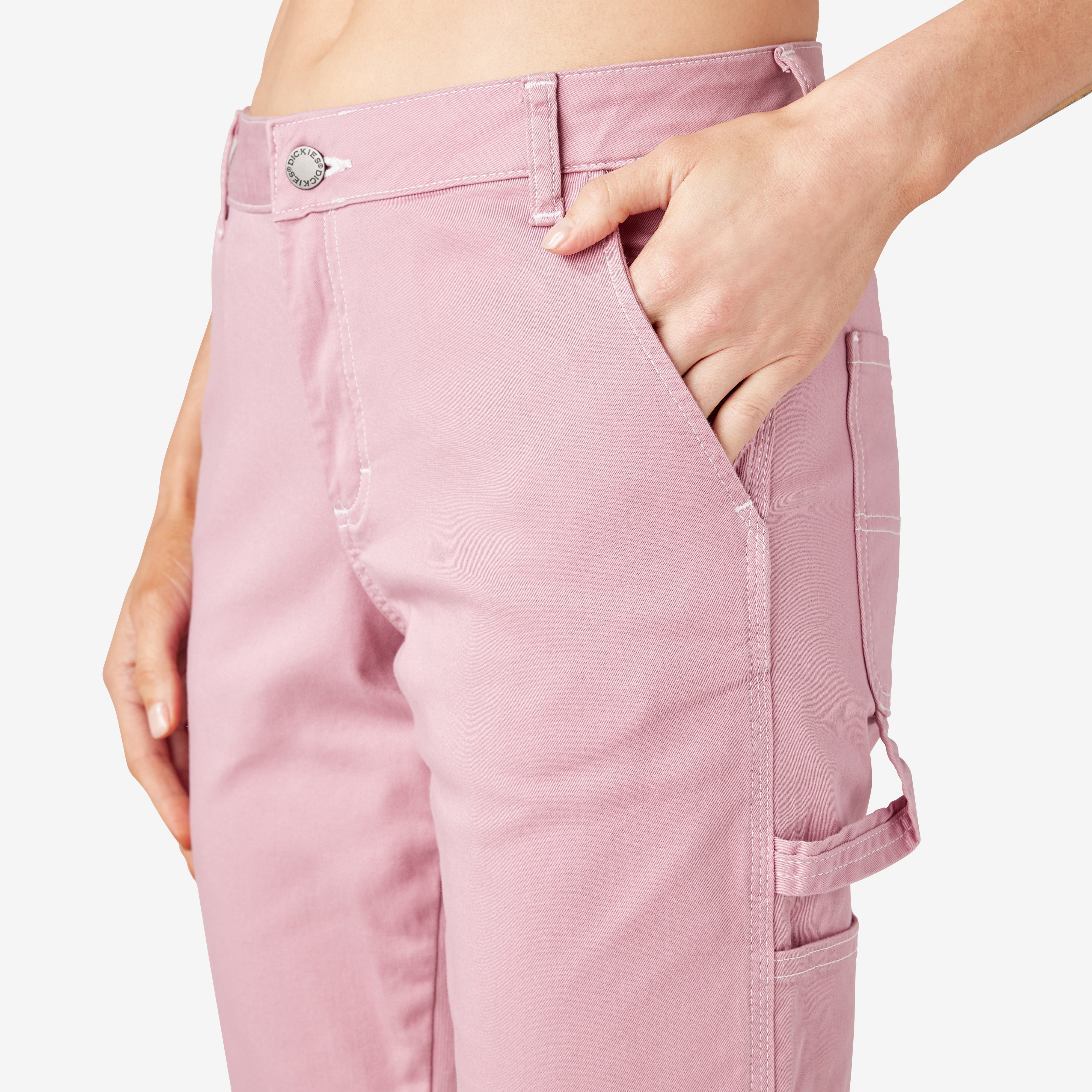 "Women's Slim Straight Fit Roll Hem Carpenter Pants"