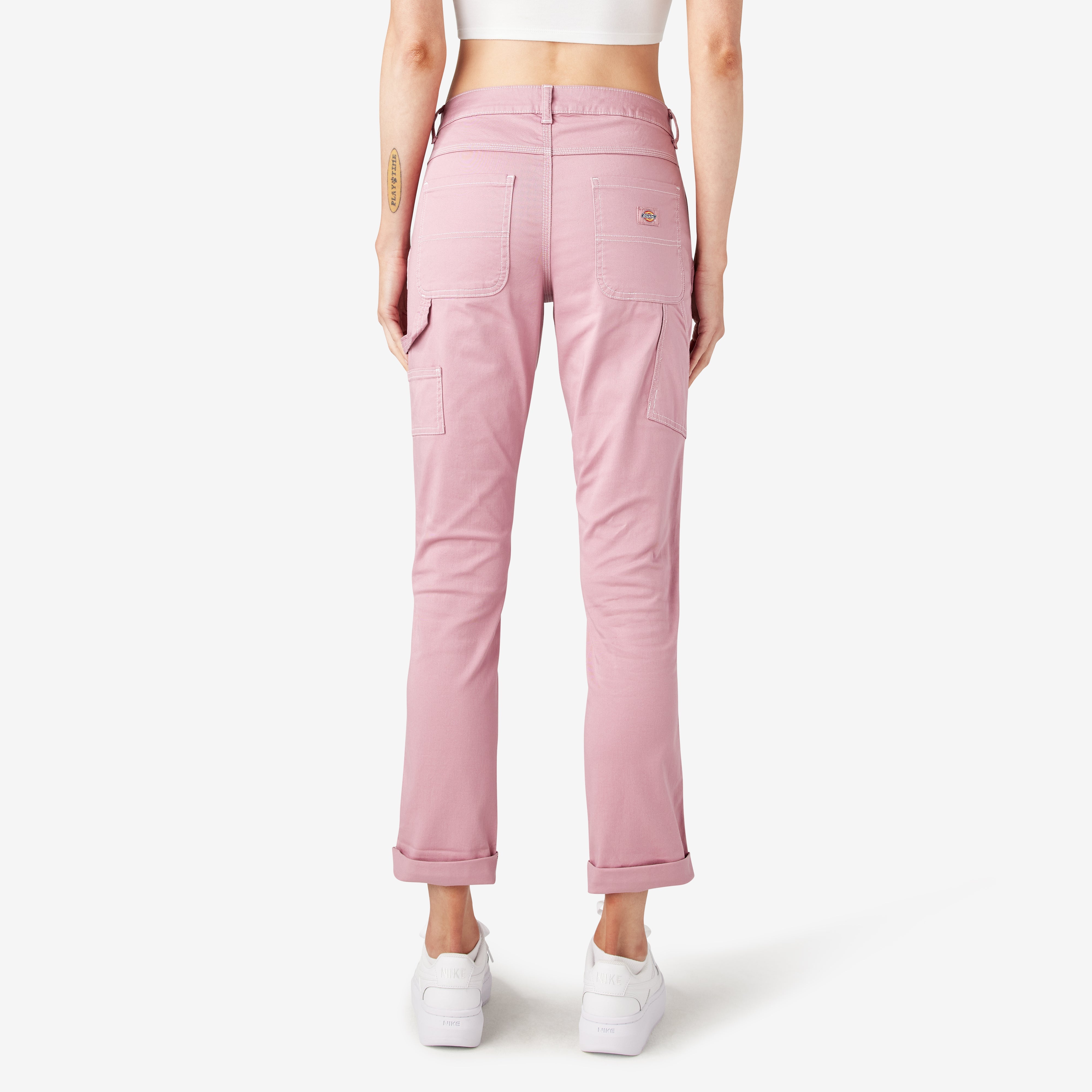 "Women's Slim Straight Fit Roll Hem Carpenter Pants"