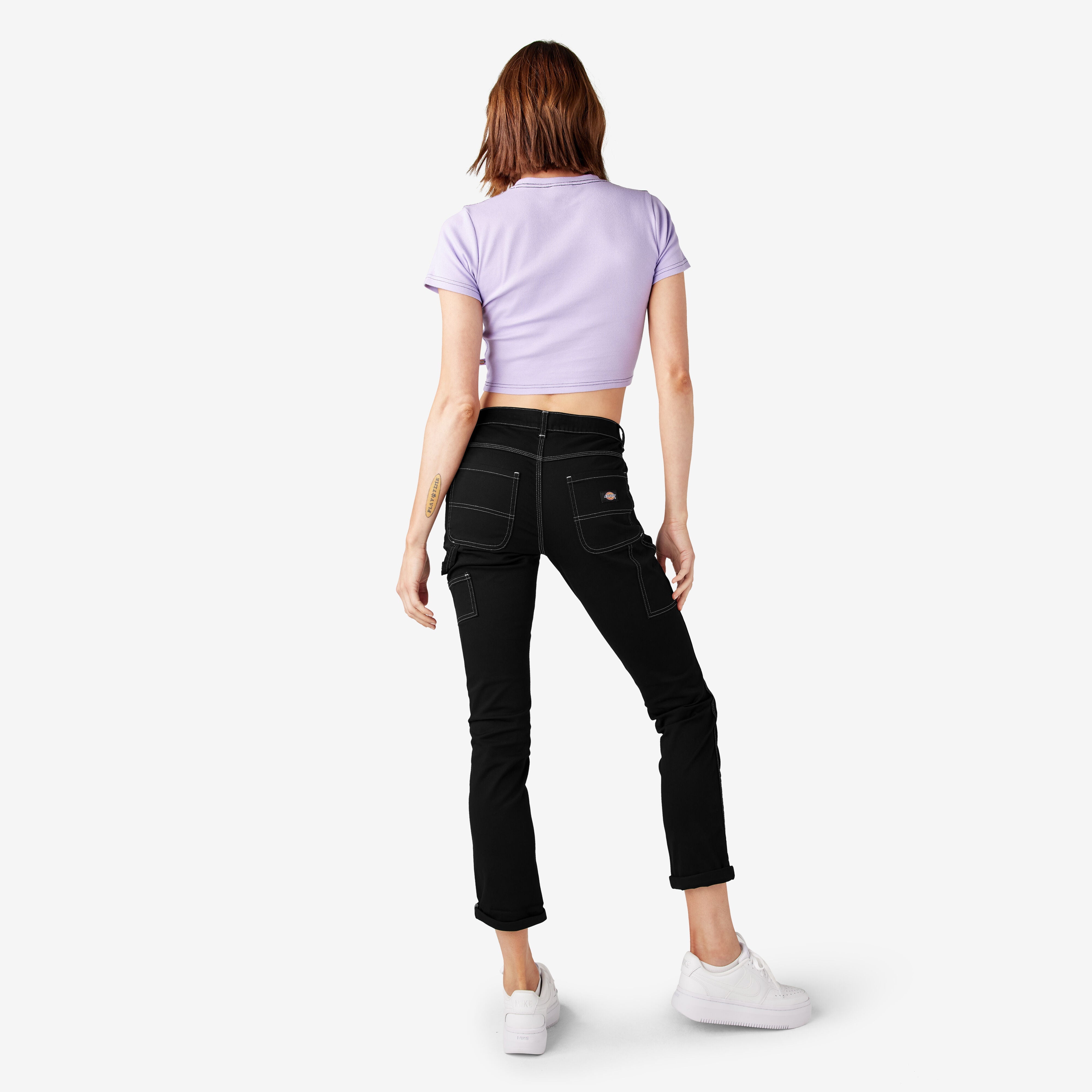 "Women's Slim Straight Fit Roll Hem Carpenter Pants"