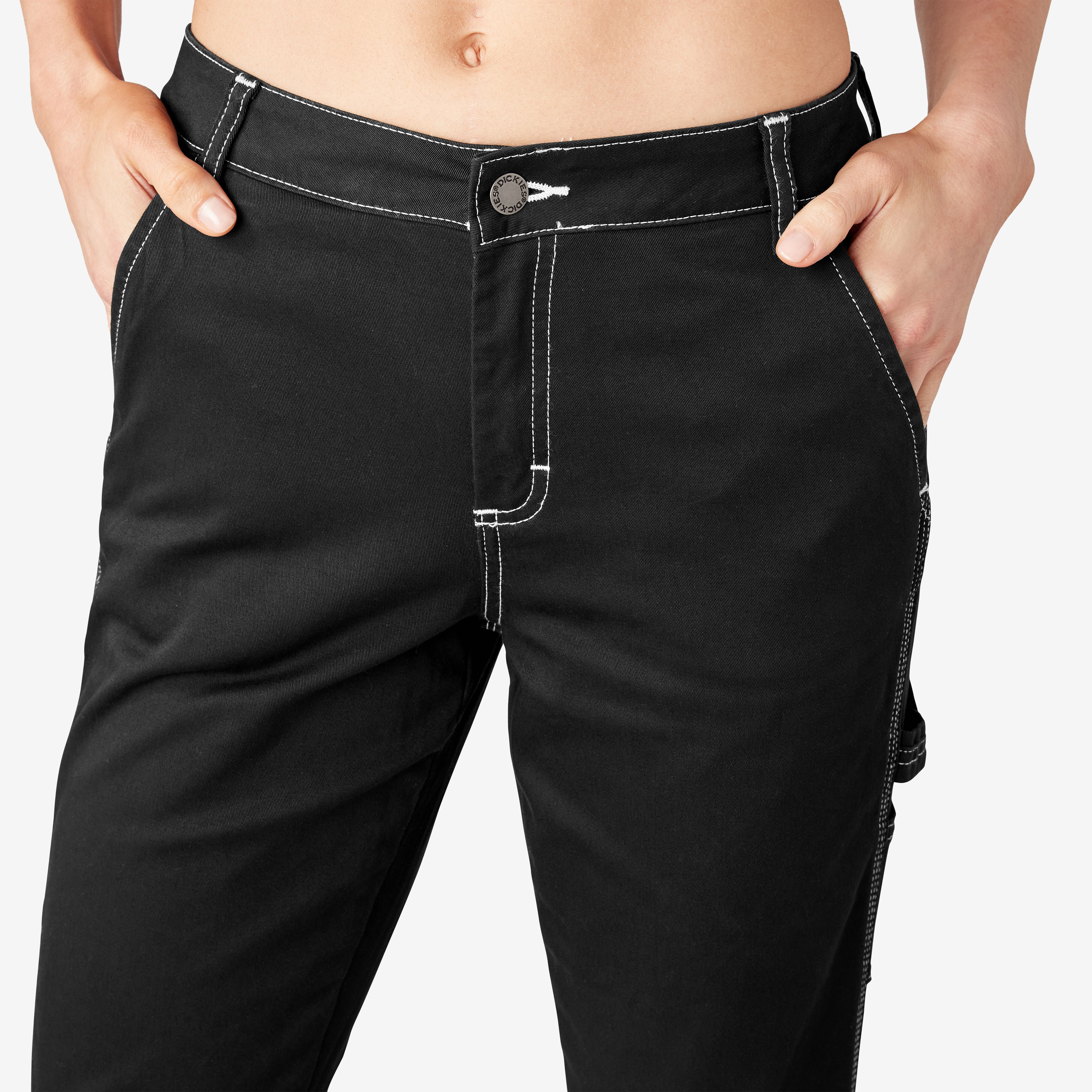 "Women's Slim Straight Fit Roll Hem Carpenter Pants"