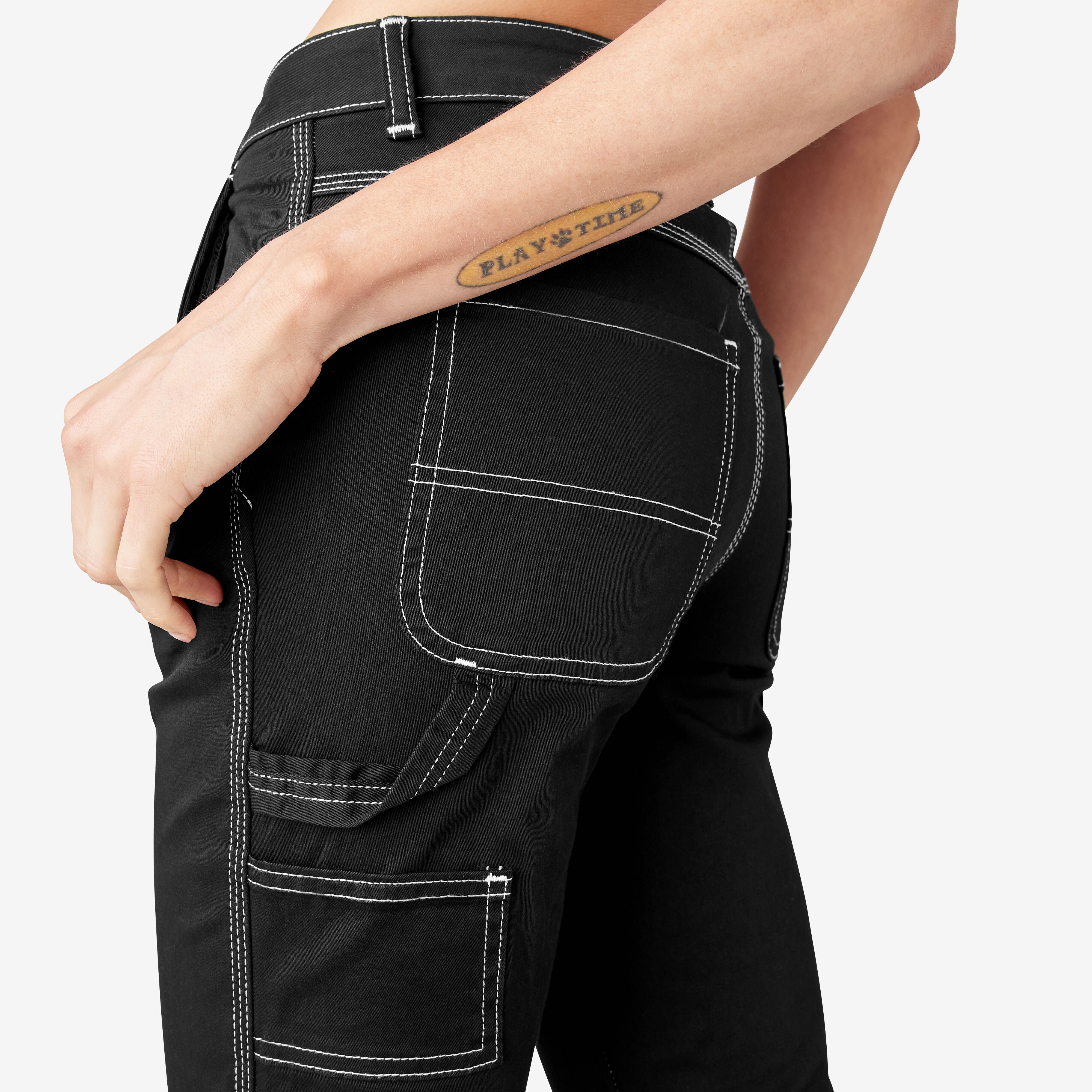 "Women's Slim Straight Fit Roll Hem Carpenter Pants"