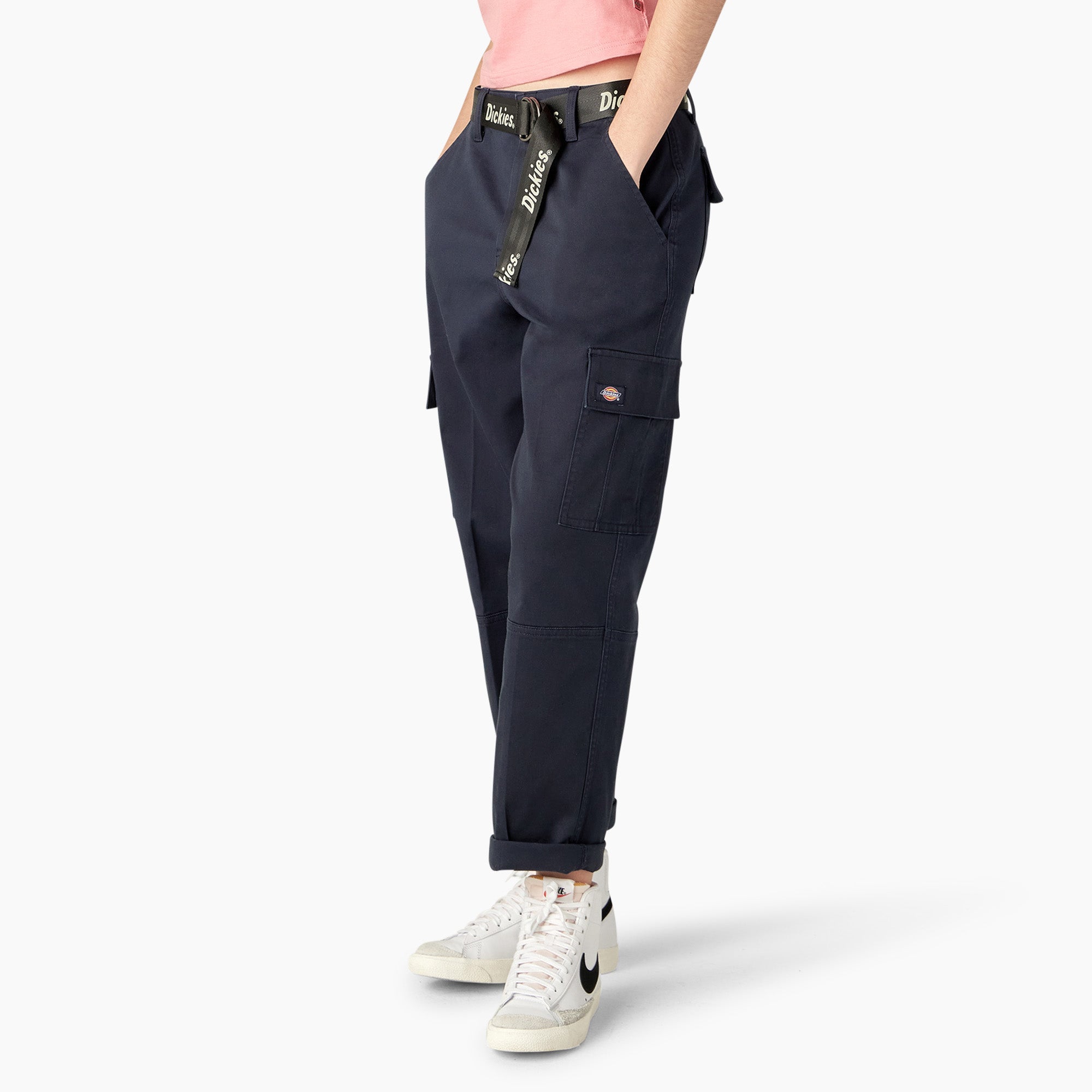 "Women's Relaxed Fit Contrast Stitch Cropped Cargo Pants"