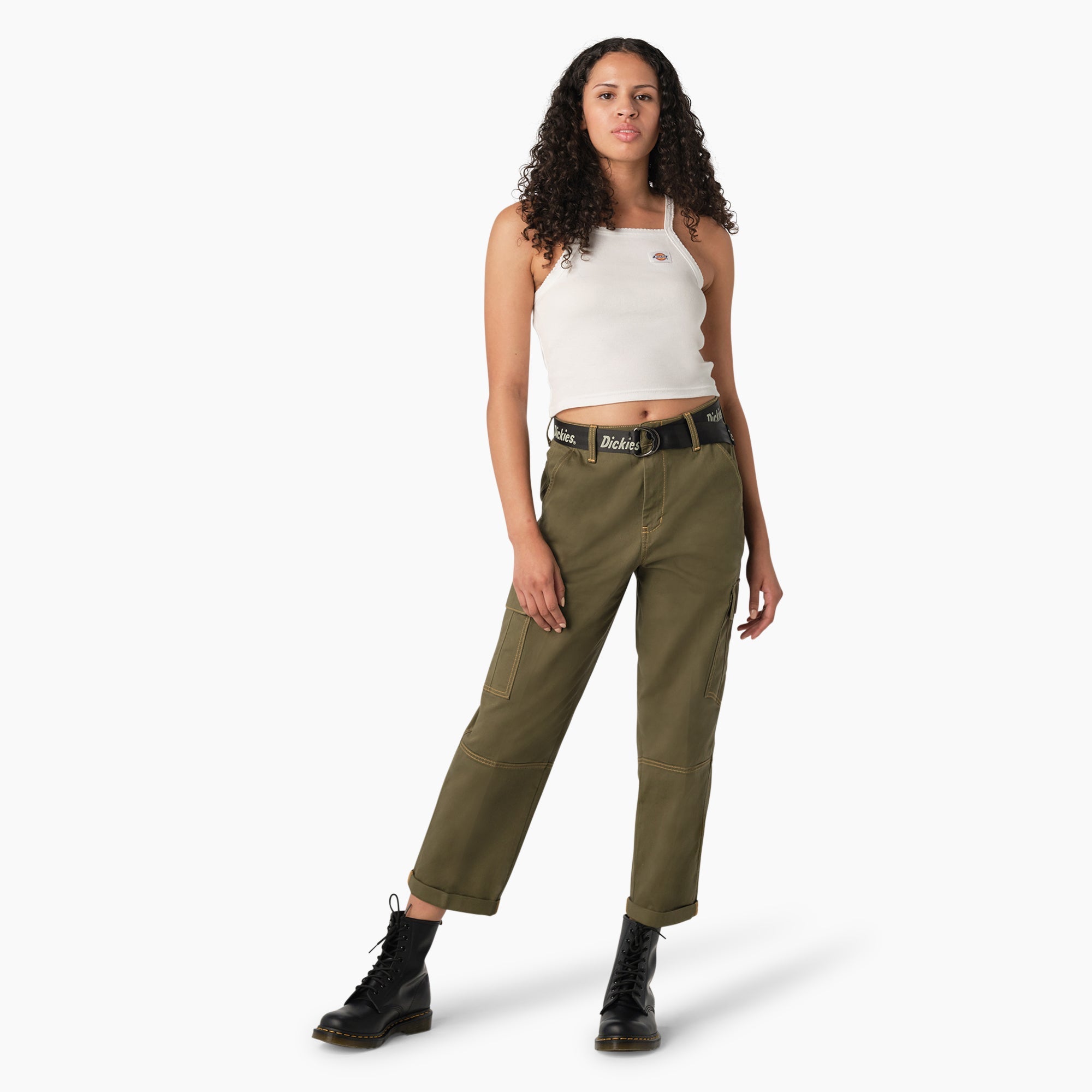 "Women's Relaxed Fit Contrast Stitch Cropped Cargo Pants"