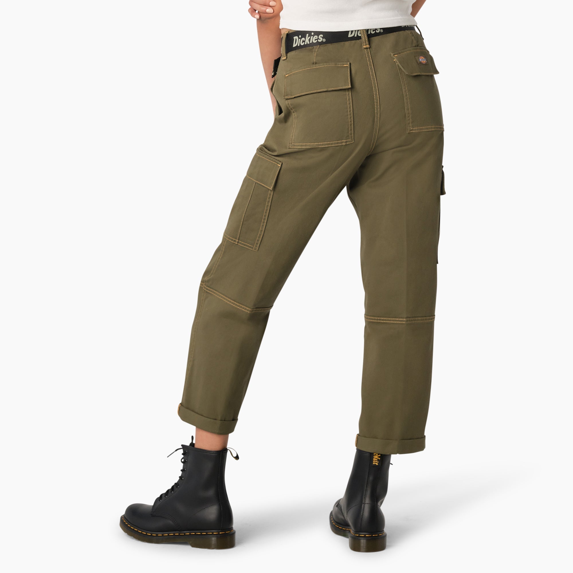 "Women's Relaxed Fit Contrast Stitch Cropped Cargo Pants"