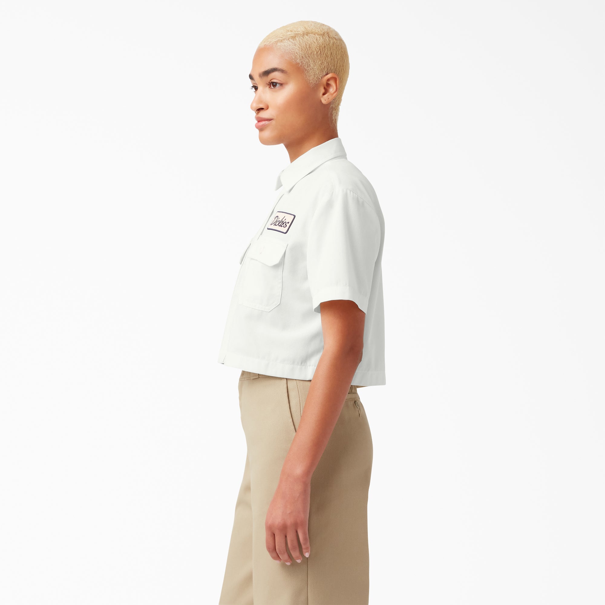 "Women's Embroidered Patch Cropped Work Shirt"
