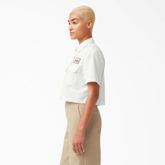 "Women's Embroidered Patch Cropped Work Shirt"