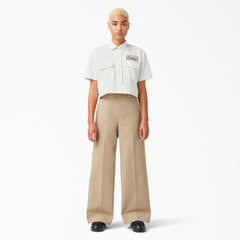 "Women's Embroidered Patch Cropped Work Shirt"