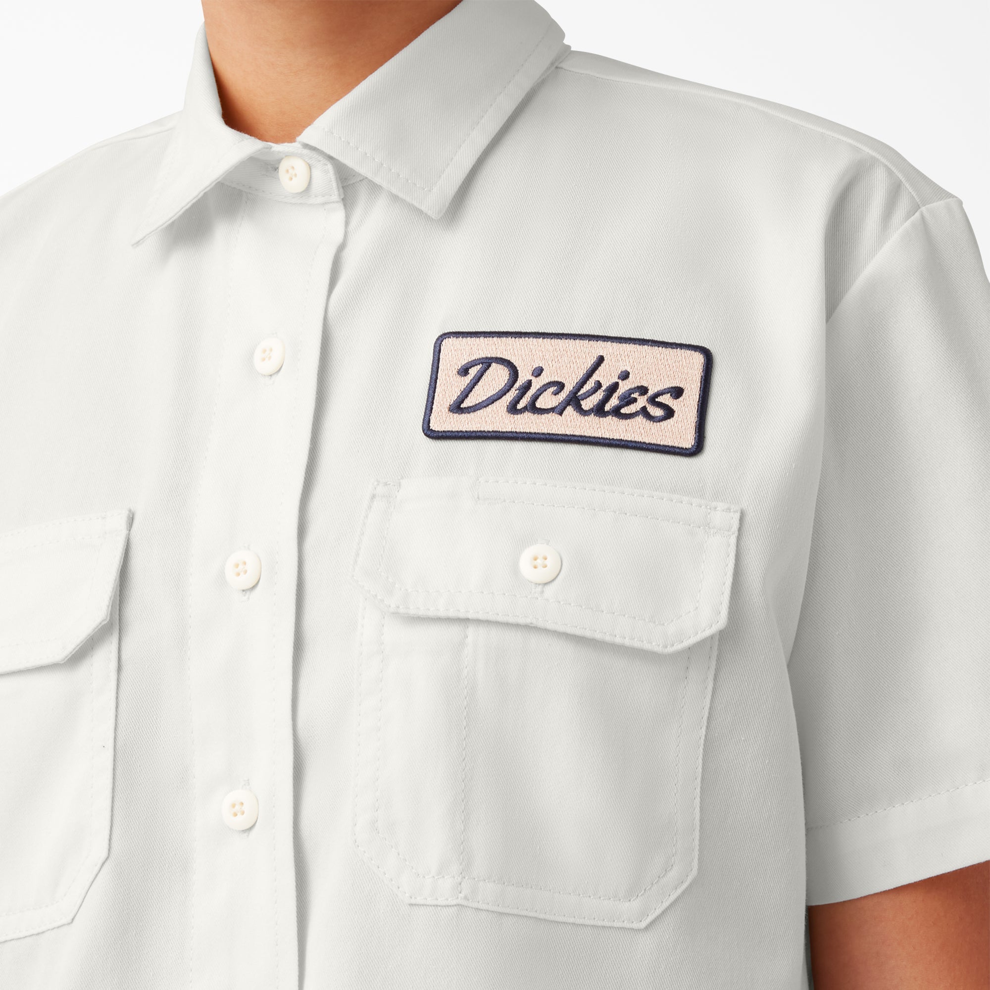 "Women's Embroidered Patch Cropped Work Shirt"
