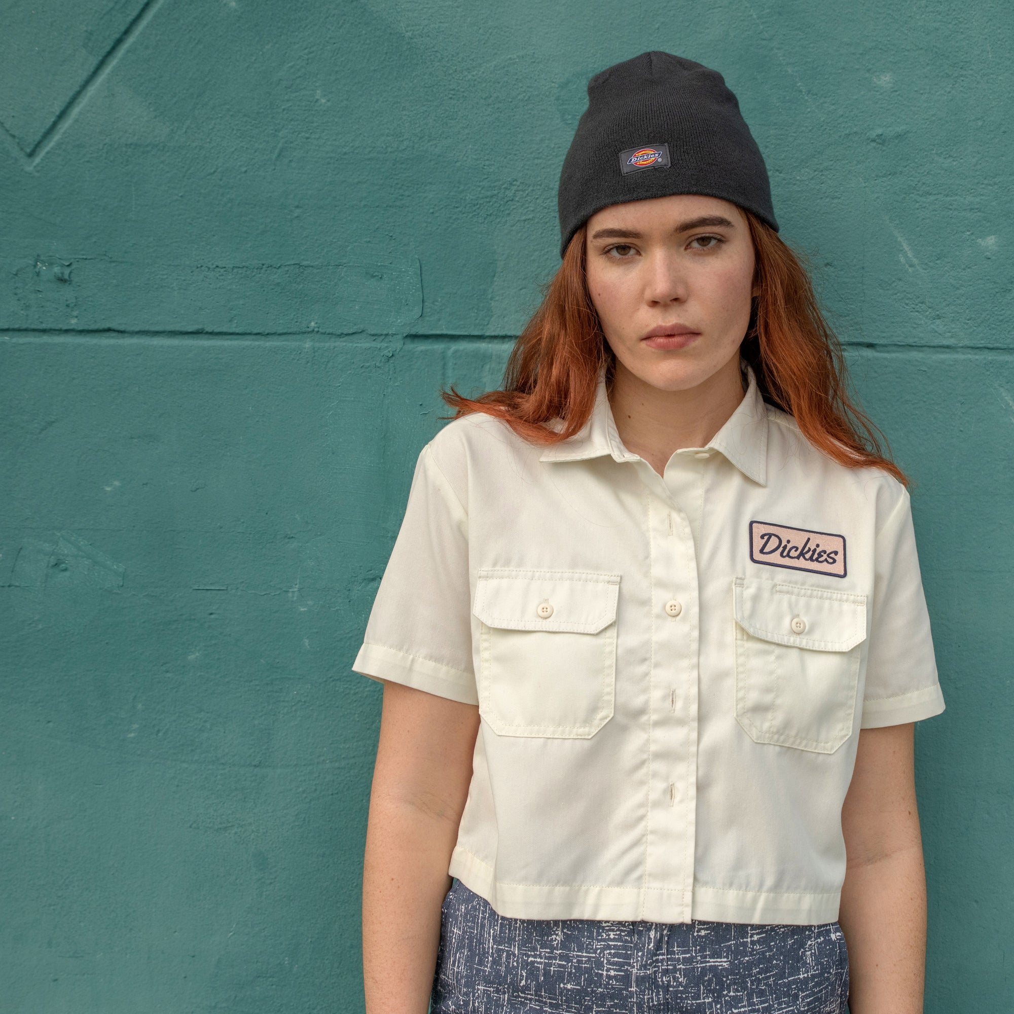"Women's Embroidered Patch Cropped Work Shirt"