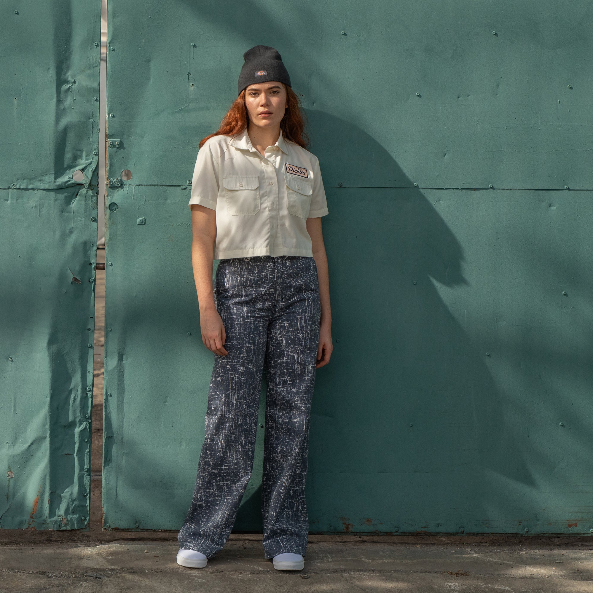 "Women's Embroidered Patch Cropped Work Shirt"
