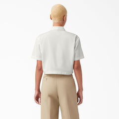 "Women's Embroidered Patch Cropped Work Shirt"