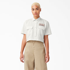 "Women's Embroidered Patch Cropped Work Shirt"