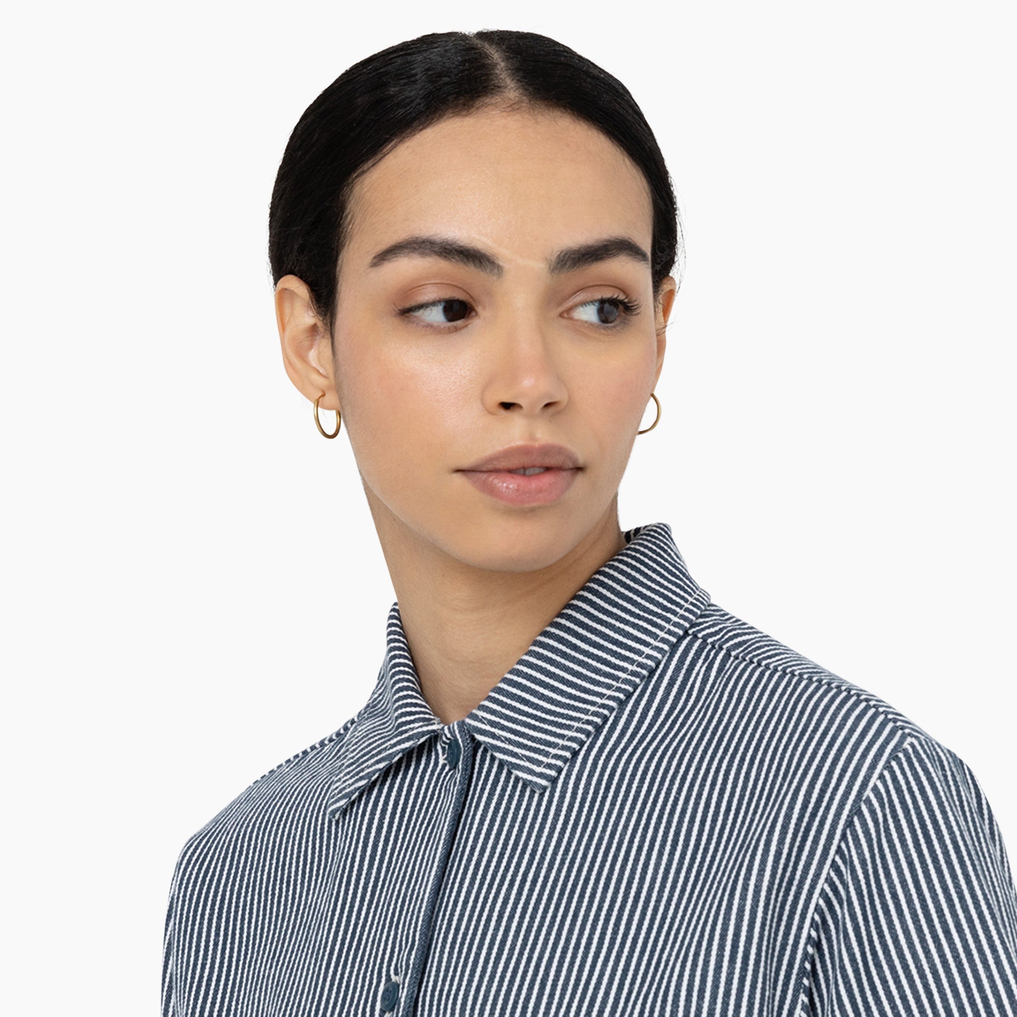 "Women's Hickory Stripe Cropped Work Shirt"