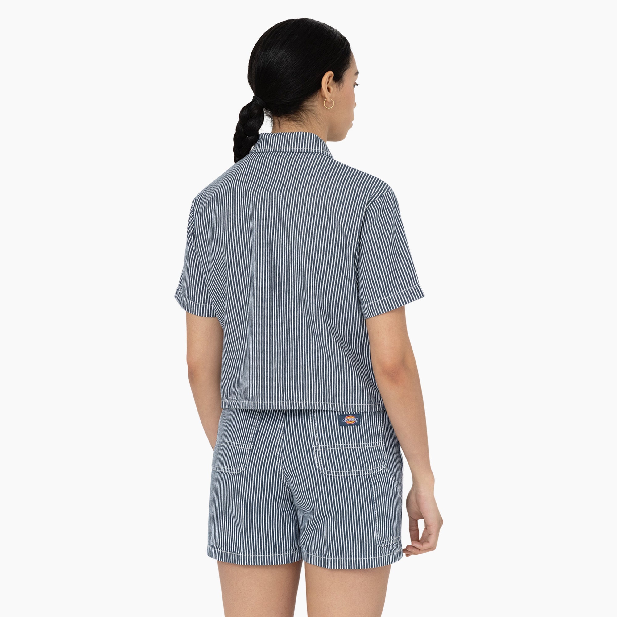 "Women's Hickory Stripe Cropped Work Shirt"