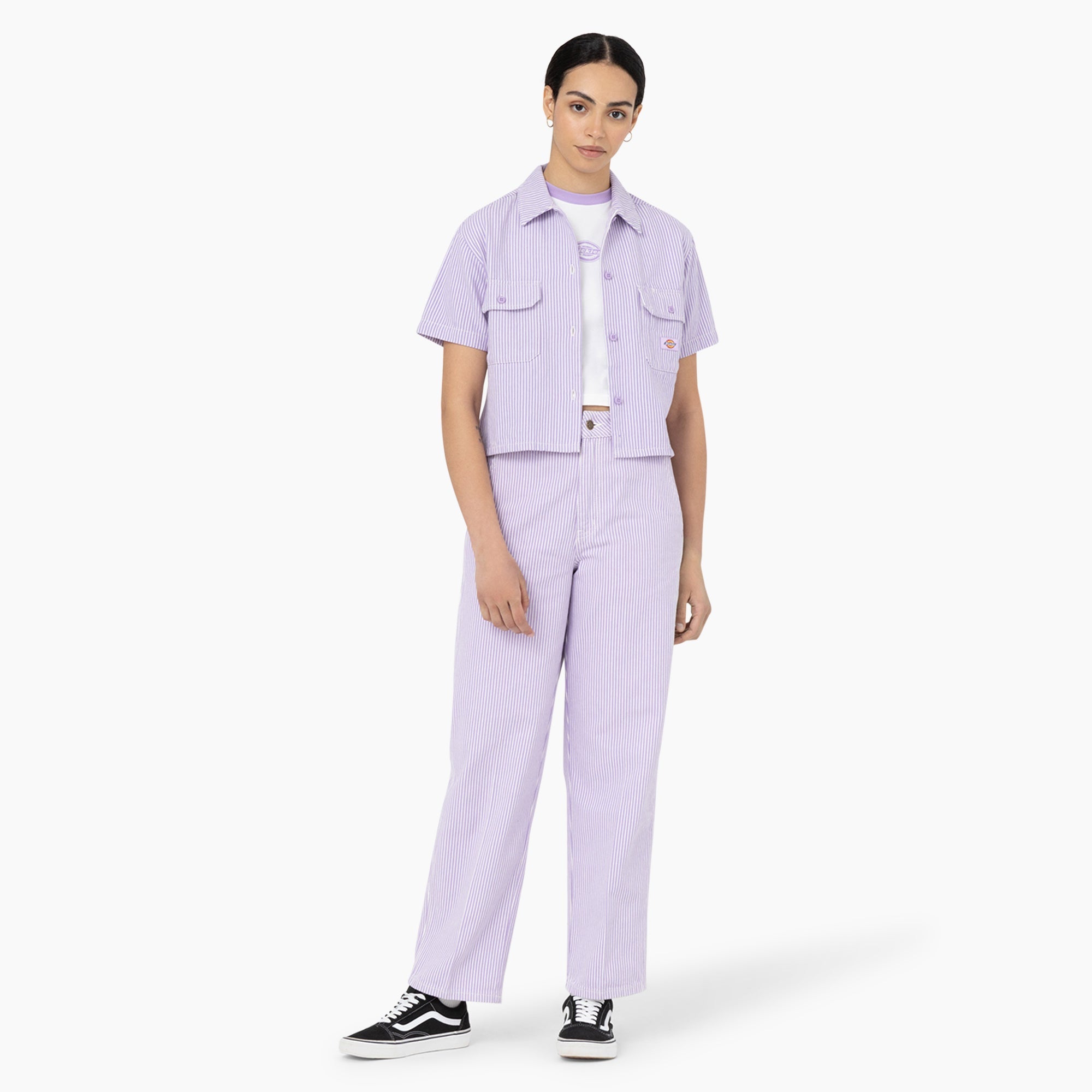 "Women's Hickory Stripe Cropped Work Shirt"