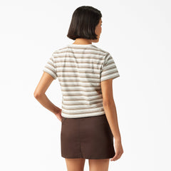 "Women's Large Striped Cropped Pocket T-Shirt"