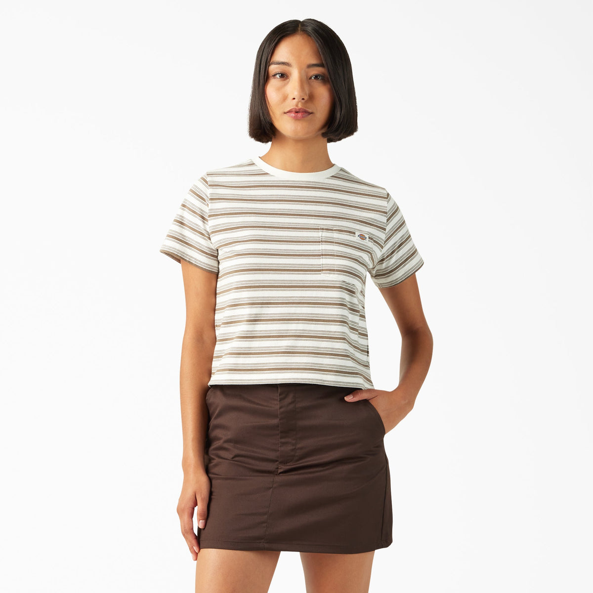 "Women's Large Striped Cropped Pocket T-Shirt"