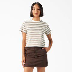 "Women's Large Striped Cropped Pocket T-Shirt"