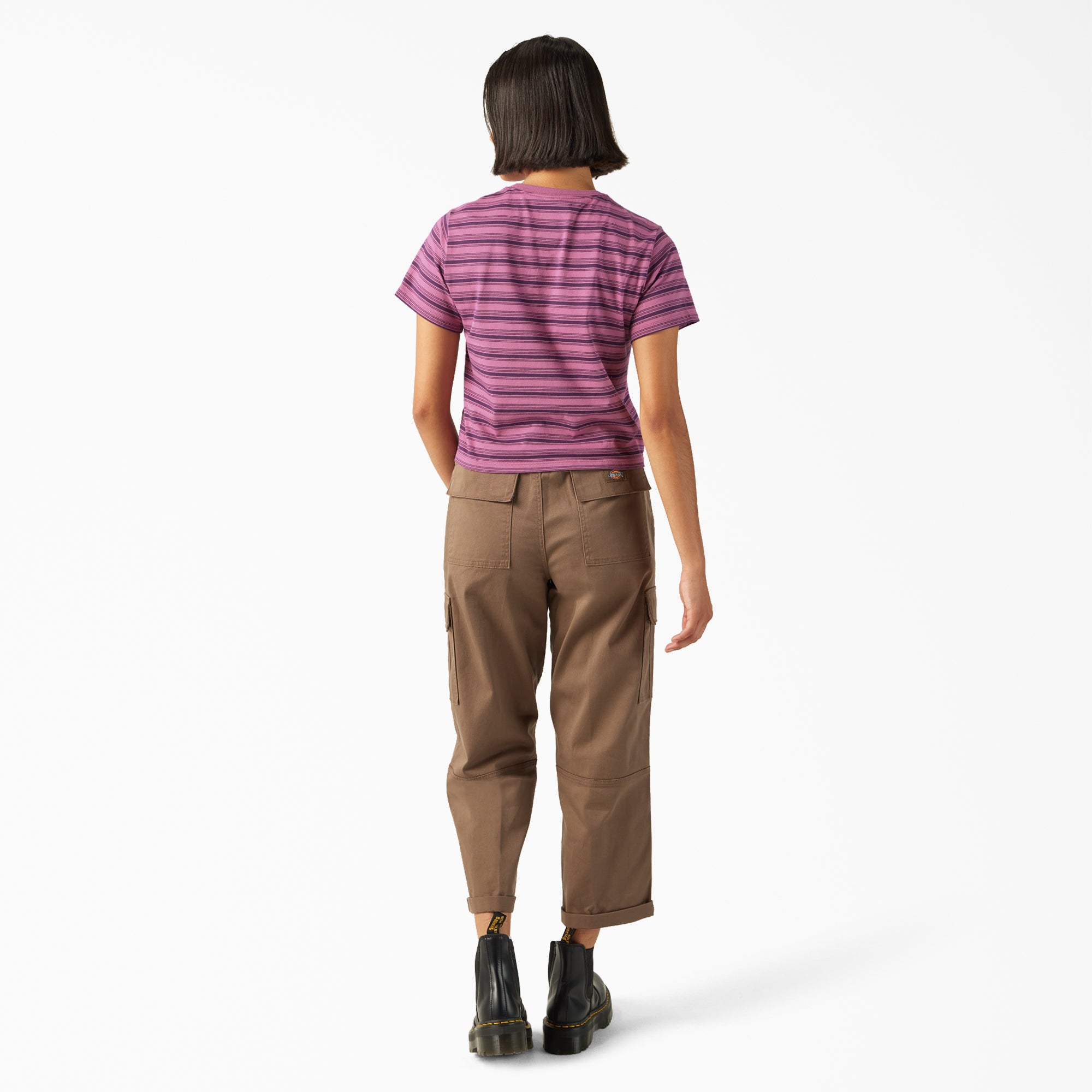 "Women's Large Striped Cropped Pocket T-Shirt"