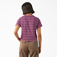 "Women's Large Striped Cropped Pocket T-Shirt"