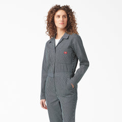 "Women's Relaxed Fit Long Sleeve Hickory Stripe Coveralls"