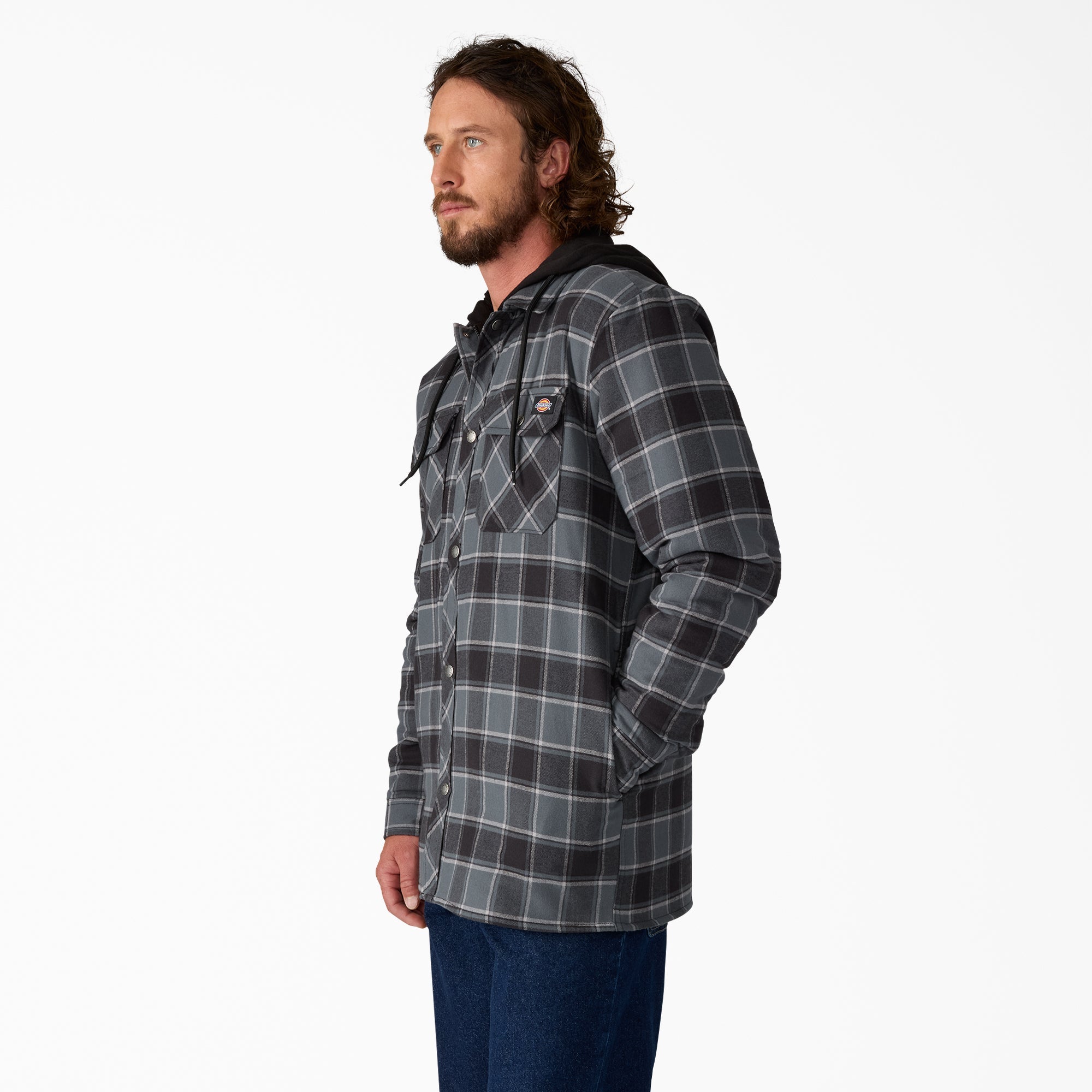 "Water Repellent Flannel Hooded Shirt Jacket"