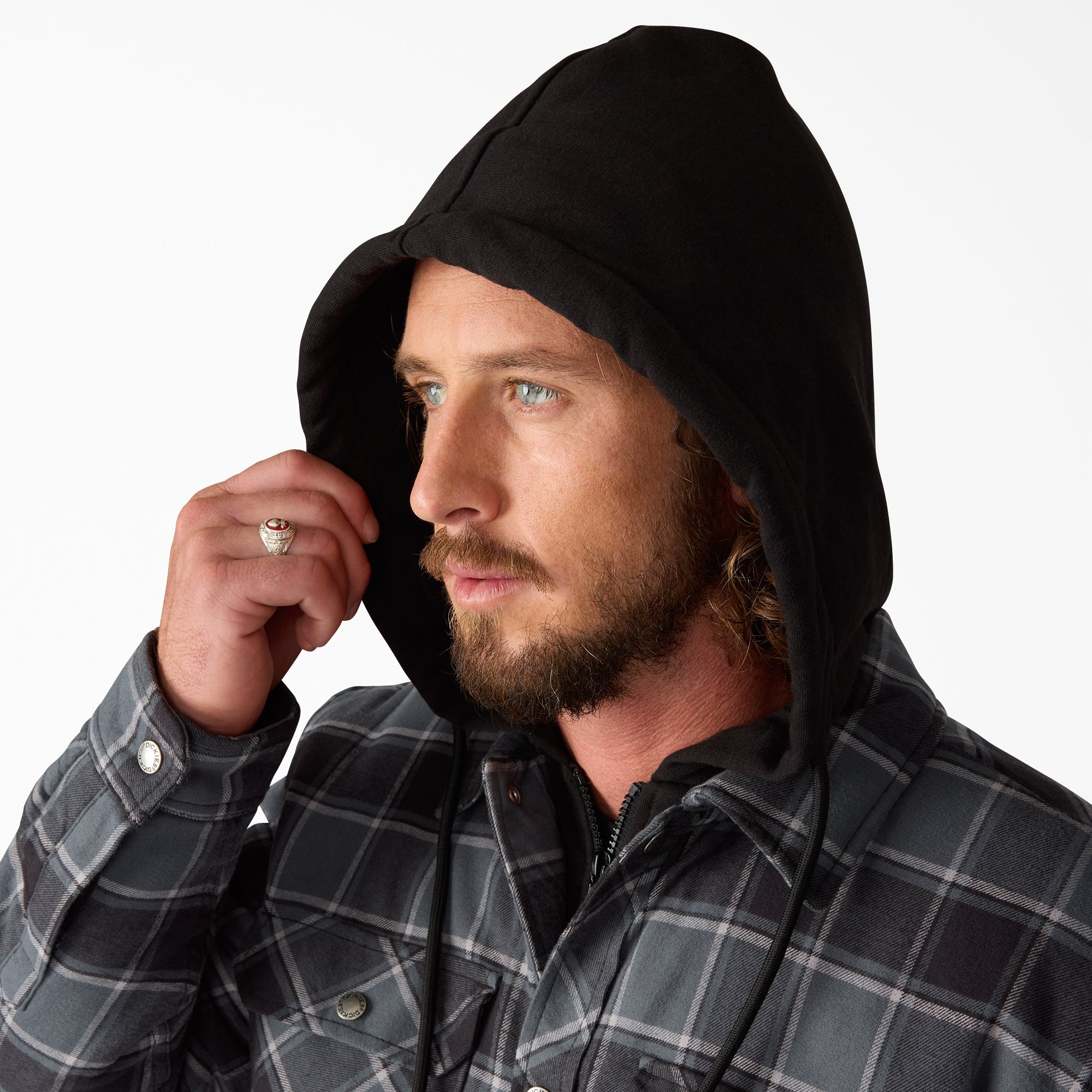 "Water Repellent Flannel Hooded Shirt Jacket"