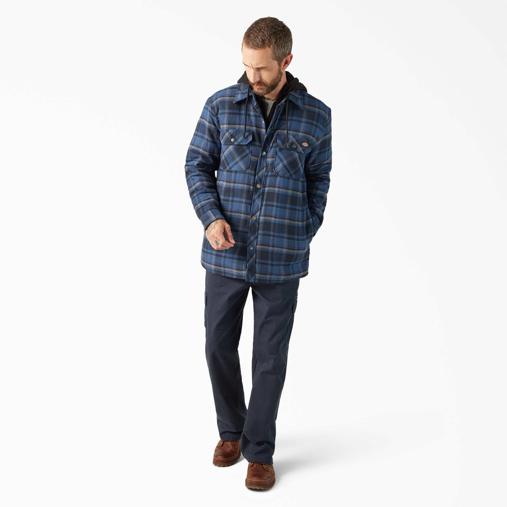 "Water Repellent Flannel Hooded Shirt Jacket"