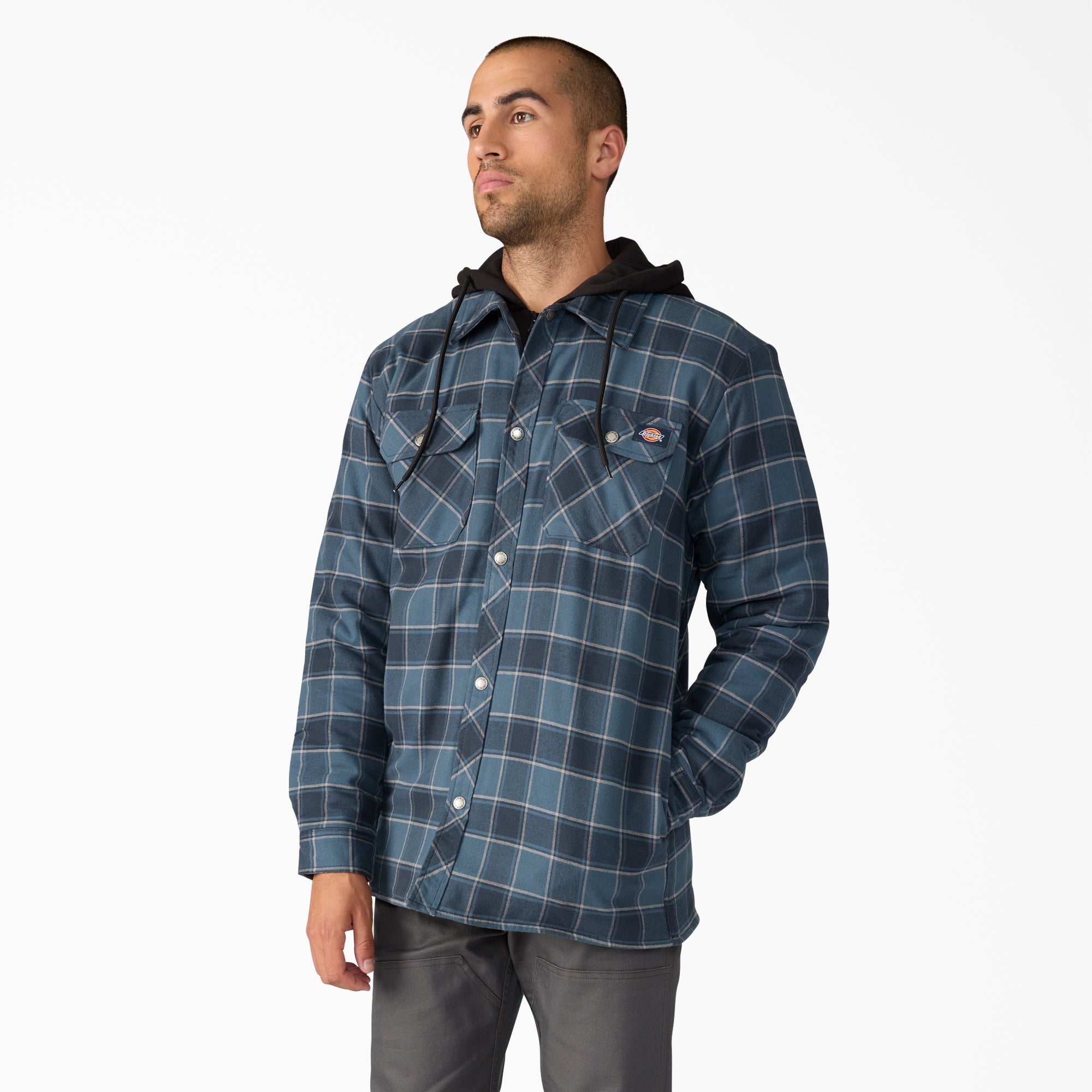 "Water Repellent Flannel Hooded Shirt Jacket"