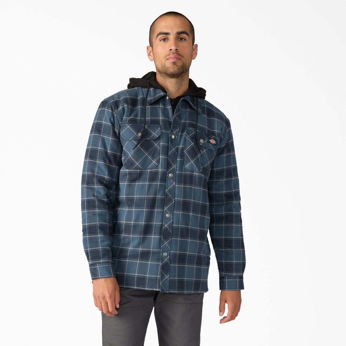 "Water Repellent Flannel Hooded Shirt Jacket"