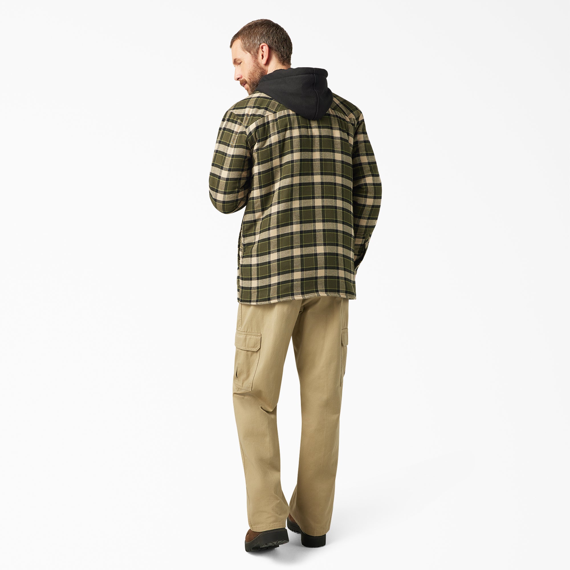 "Water Repellent Flannel Hooded Shirt Jacket"