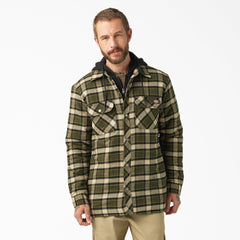 "Water Repellent Flannel Hooded Shirt Jacket"