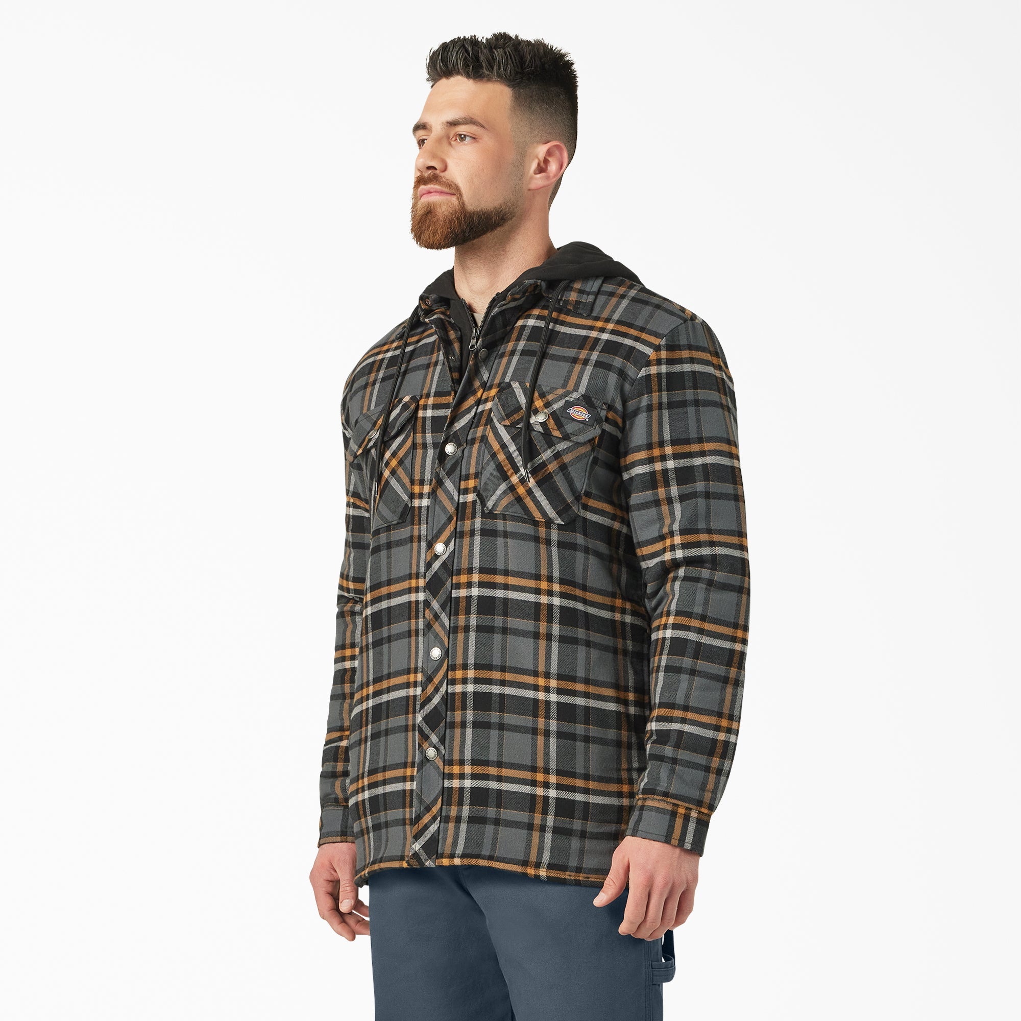 "Water Repellent Flannel Hooded Shirt Jacket"