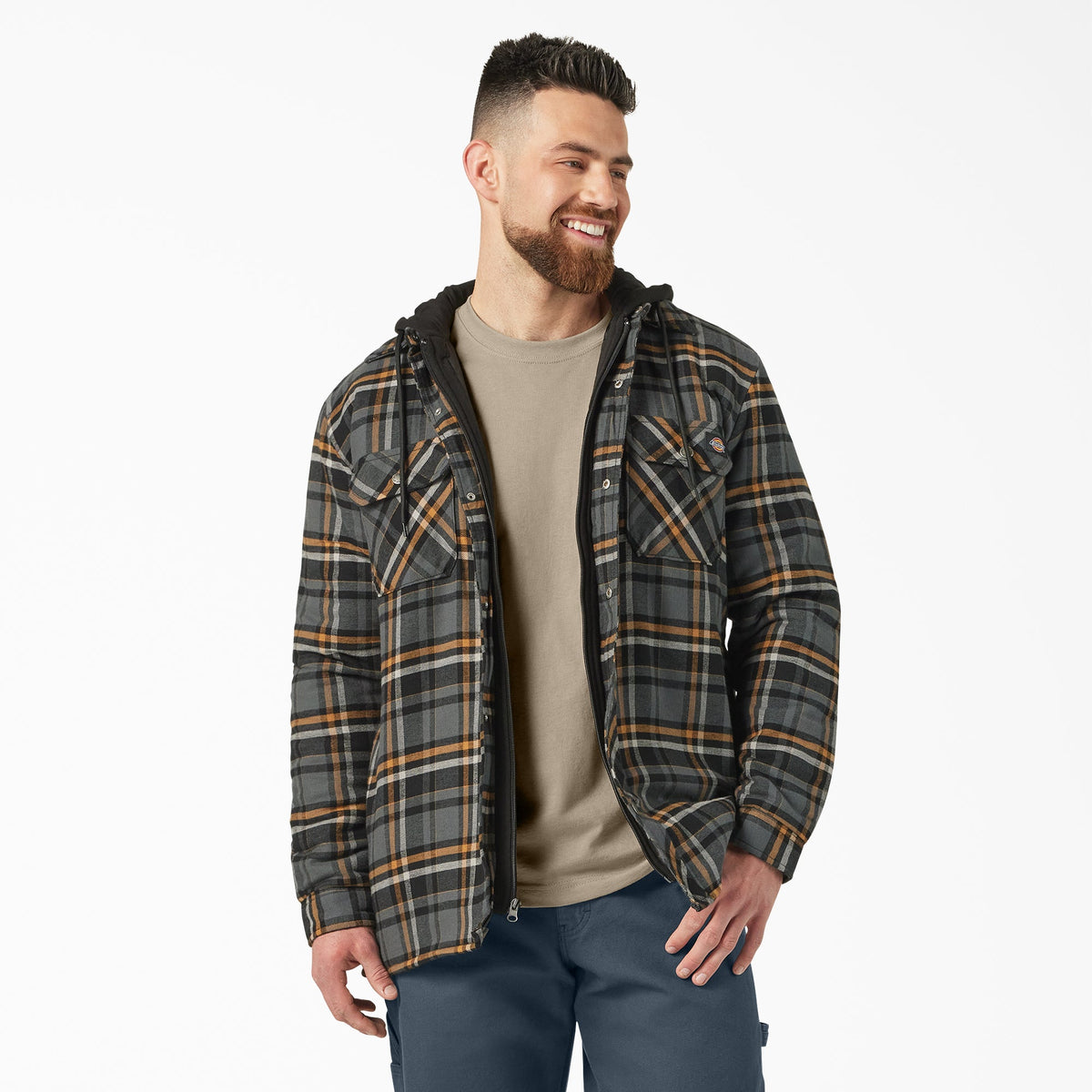 "Water Repellent Flannel Hooded Shirt Jacket"