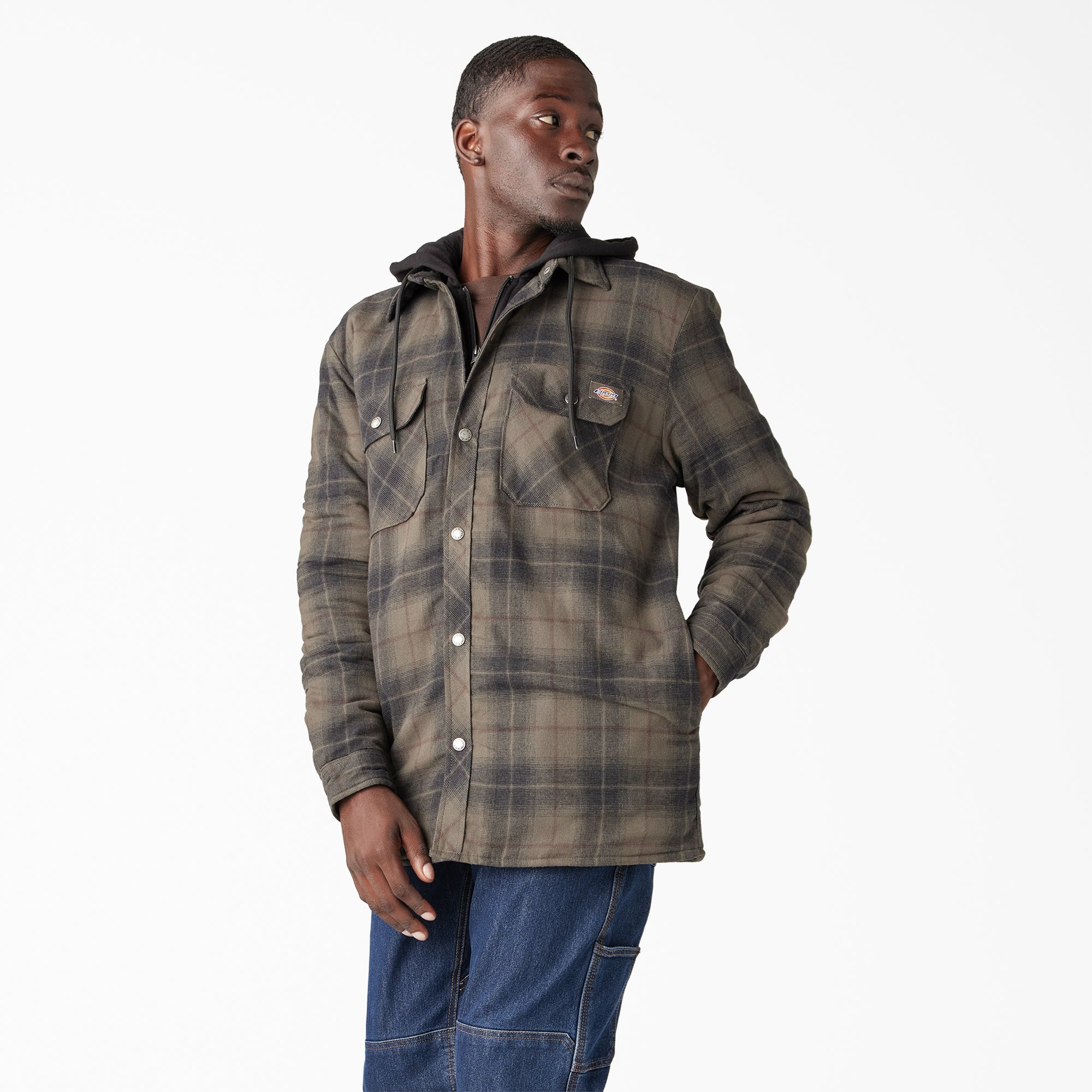 "Water Repellent Flannel Hooded Shirt Jacket"
