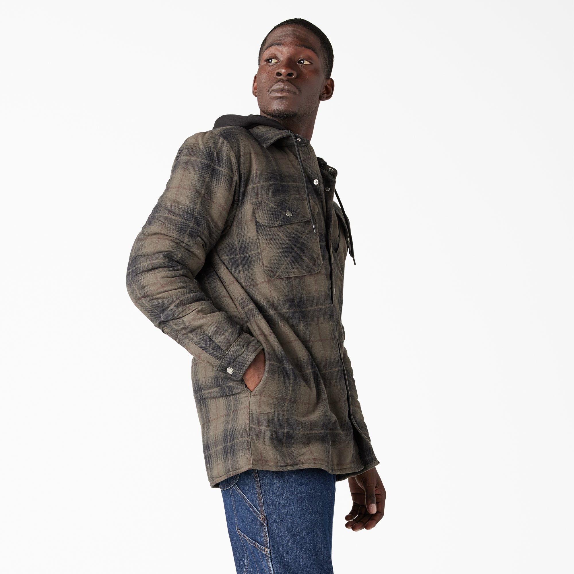 "Water Repellent Flannel Hooded Shirt Jacket"