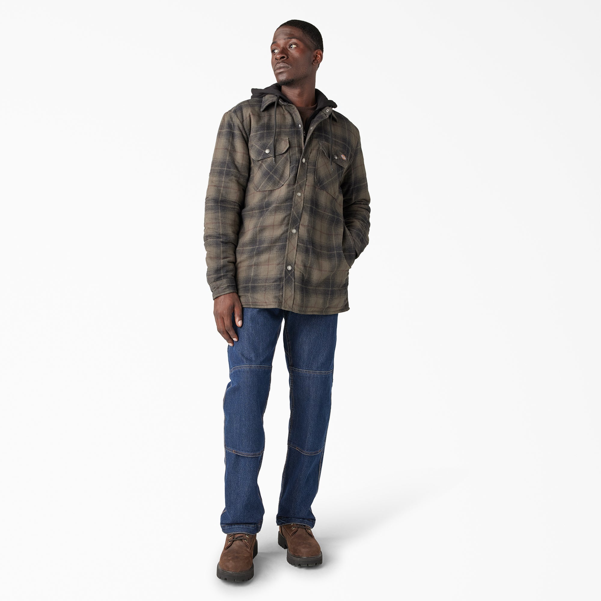 "Water Repellent Flannel Hooded Shirt Jacket"