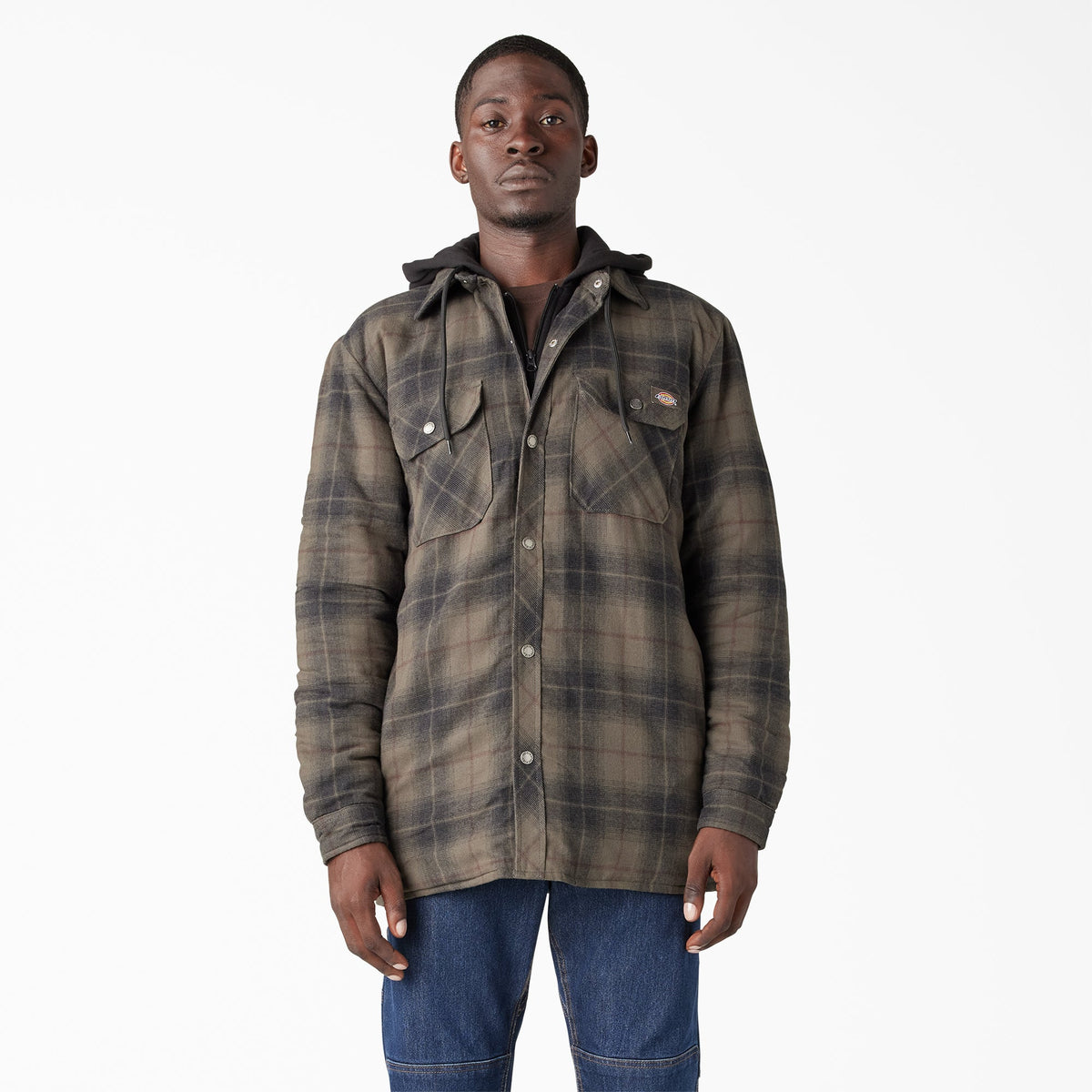 "Water Repellent Flannel Hooded Shirt Jacket"