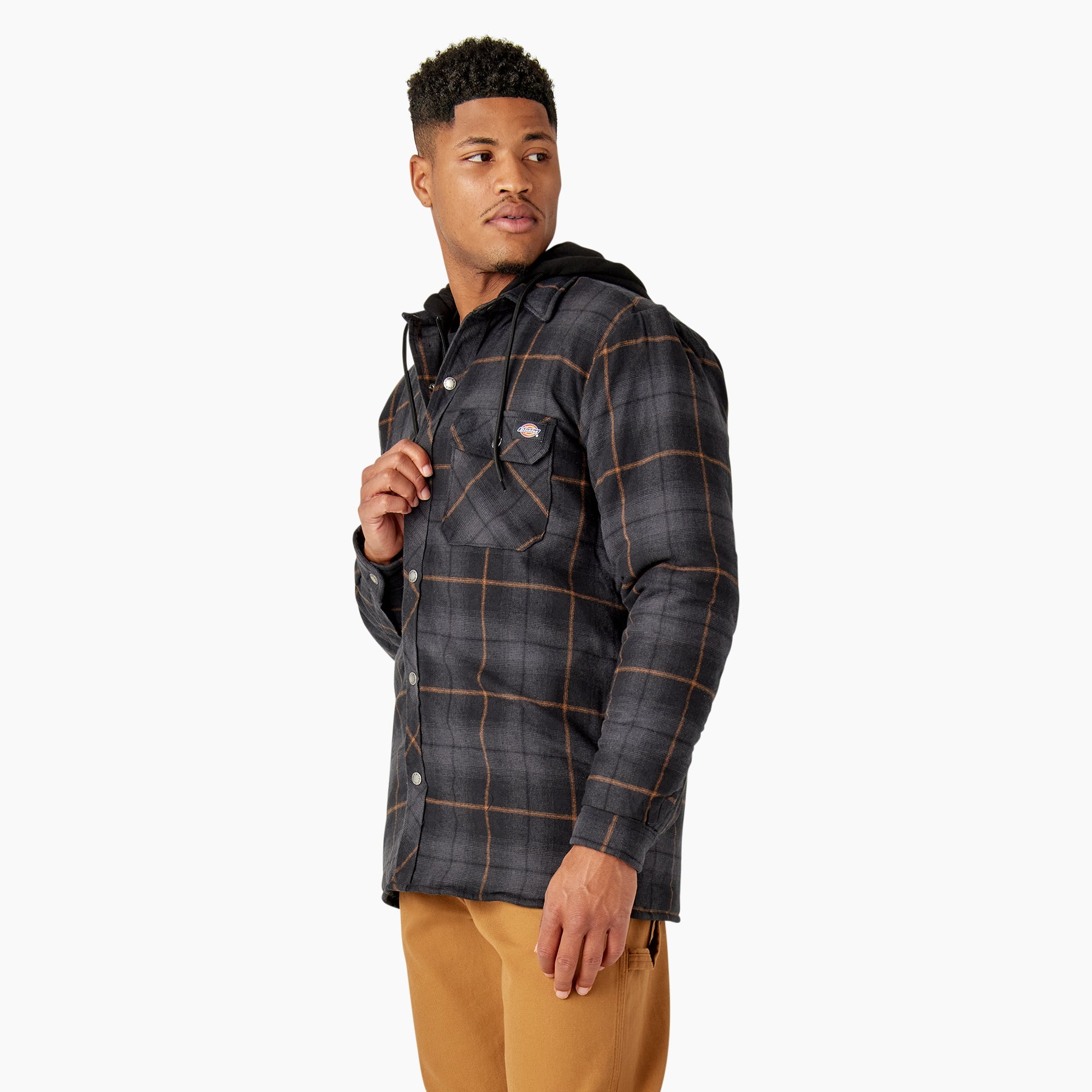 "Water Repellent Flannel Hooded Shirt Jacket"