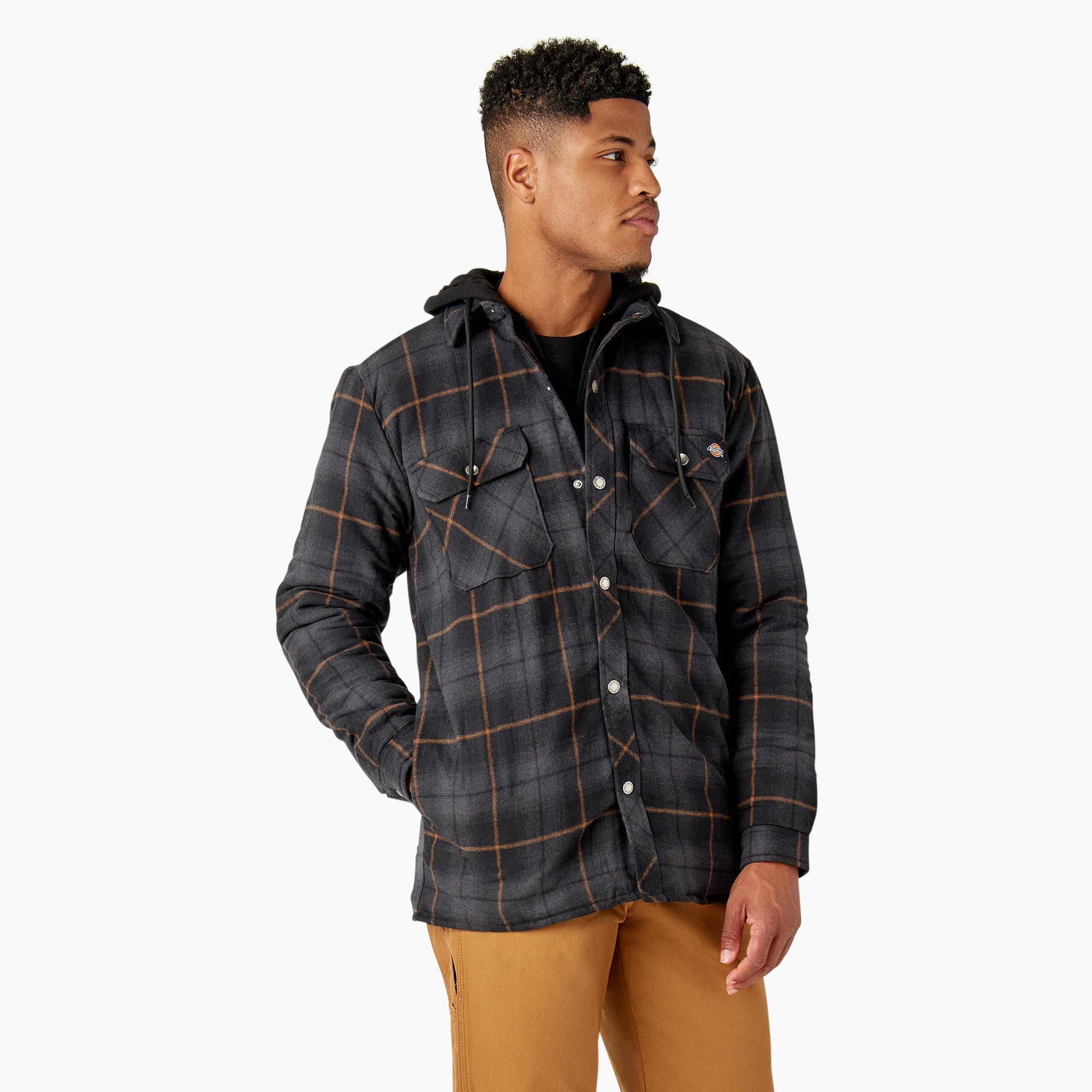 "Water Repellent Flannel Hooded Shirt Jacket"
