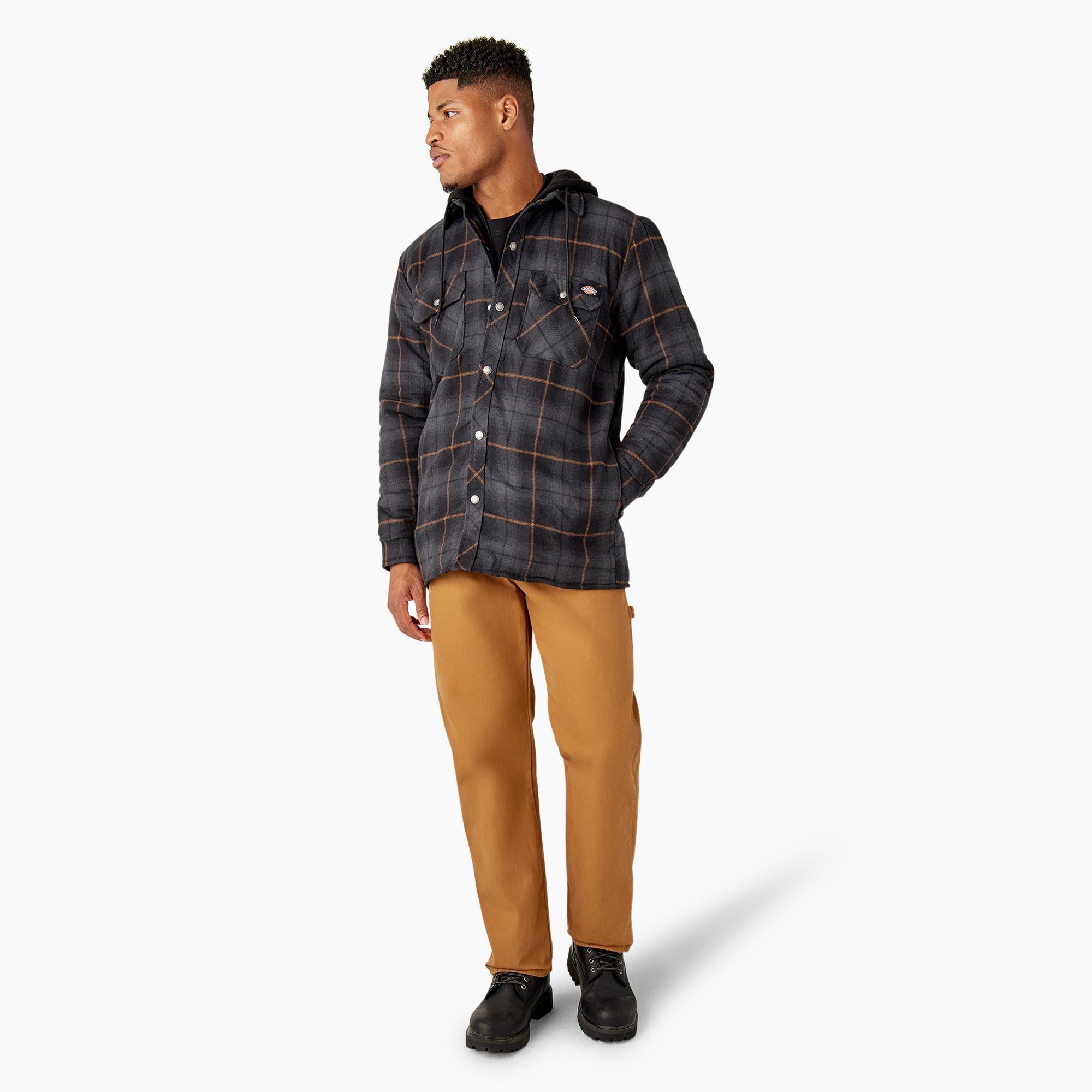 "Water Repellent Flannel Hooded Shirt Jacket"