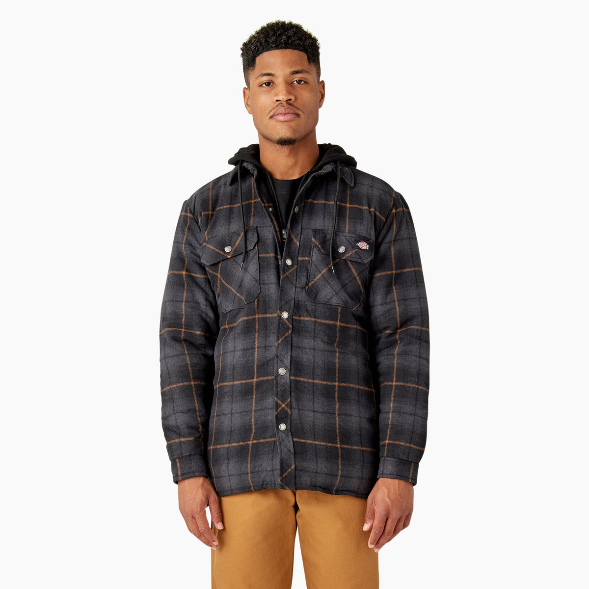 "Water Repellent Flannel Hooded Shirt Jacket"